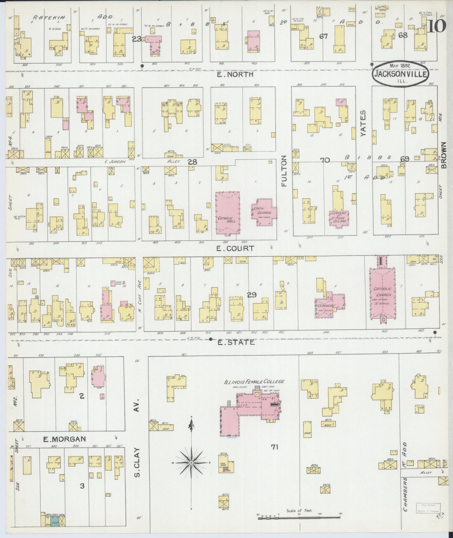 Sanborn Fire Insurance Map from Jacksonville, Morgan County, Illinois. (1892), Sheet 10 – Historic Sanborn Fire Insurance Map Print