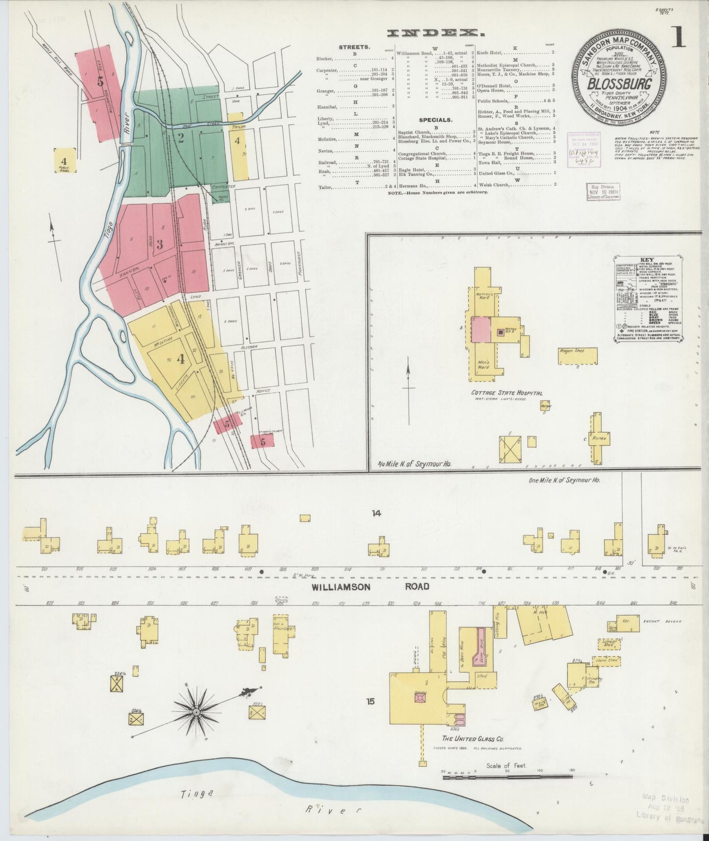Sanborn Fire Insurance Map from Blossburg, Tioga County, Pennsylvania (1904), Sheet #0001 - Historic Sanborn Fire Insurance Map Print, vintage old map wall art, antique decor, genealogy gift, Pennsylvania Pennsylvania map