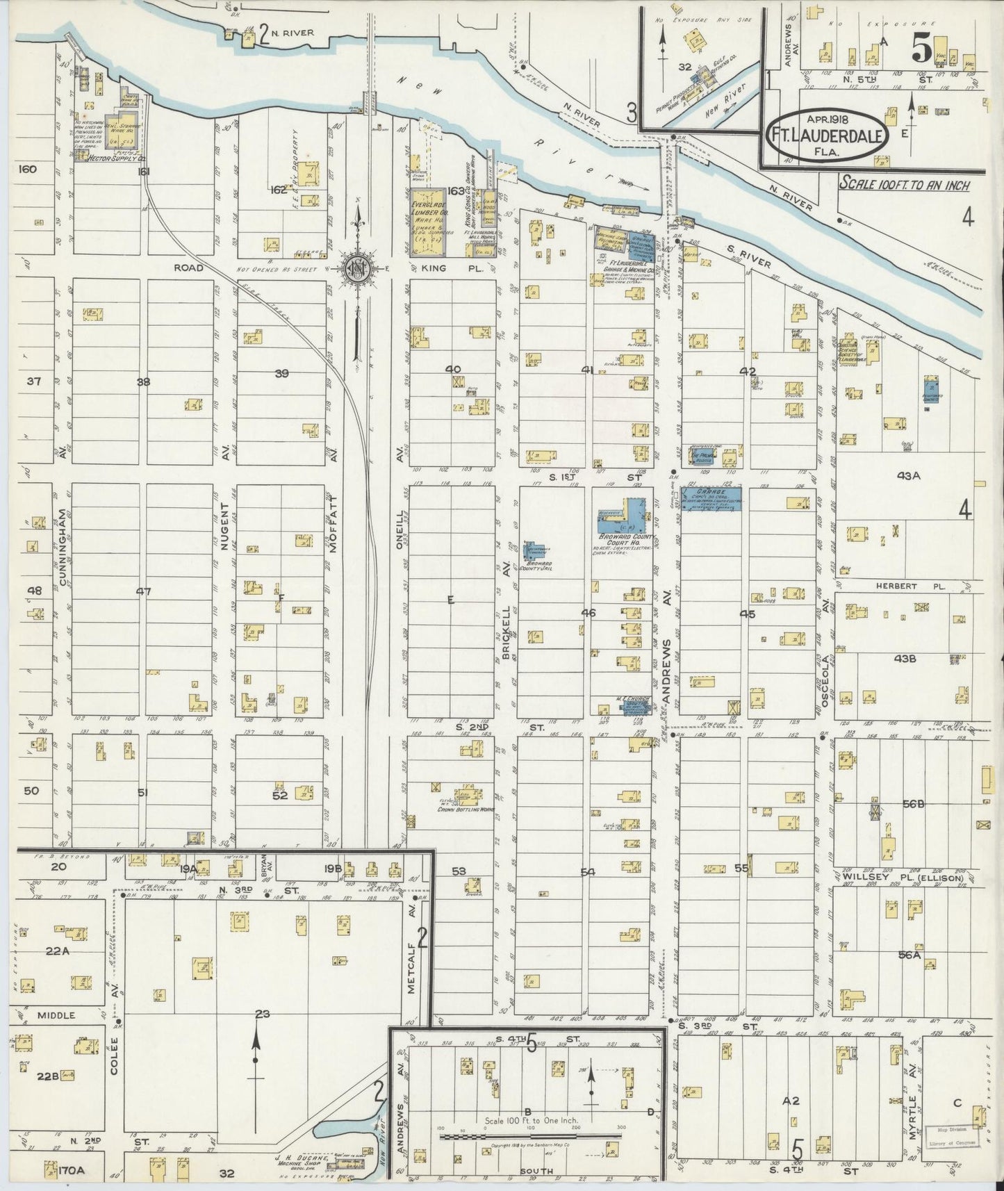 Sanborn Fire Insurance Map from Fort Lauderdale, Broward County, Florida (1918), Sheet #0005 - Complete Map Set gallery image, historic Sanborn map, vintage wall art, Florida Florida