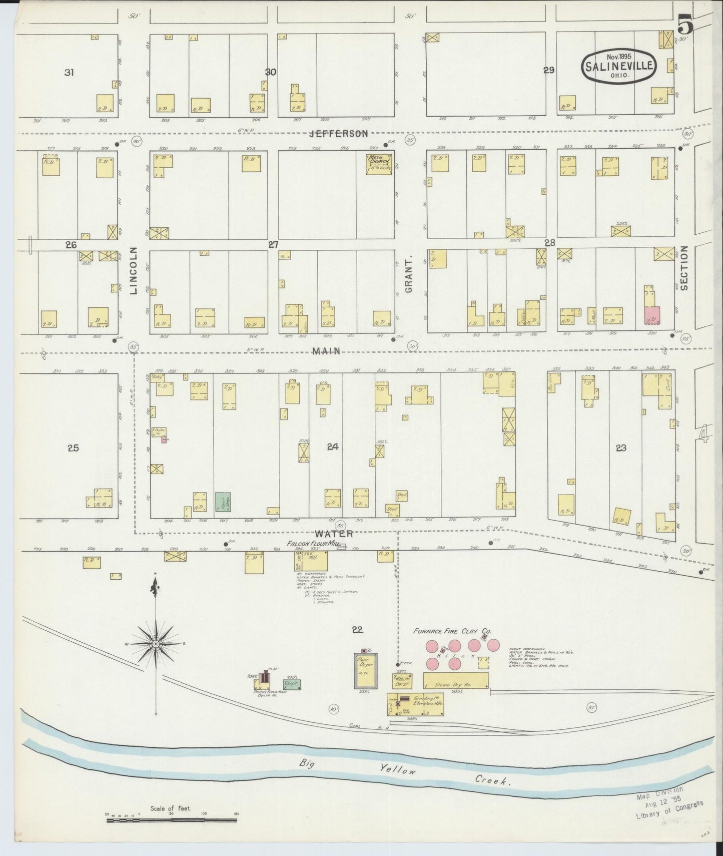 Sanborn Fire Insurance Map from Salineville, Columbiana County, Ohio (1895), Sheet #0005 - Historic Sanborn Fire Insurance Map Print, vintage old map wall art, antique decor, genealogy gift, Ohio Ohio map