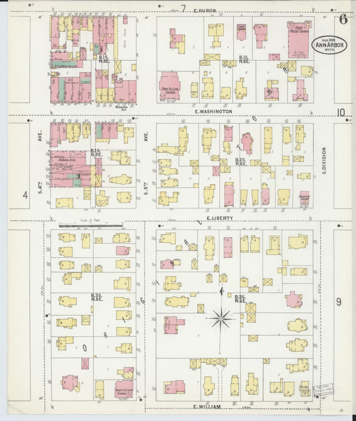 Sanborn Fire Insurance Map from Ann Arbor, Washtenaw County, Michigan (1899), Sheet #0006 - Historic Sanborn Fire Insurance Map Print, vintage old map wall art, antique decor, genealogy gift, Michigan Michigan map
