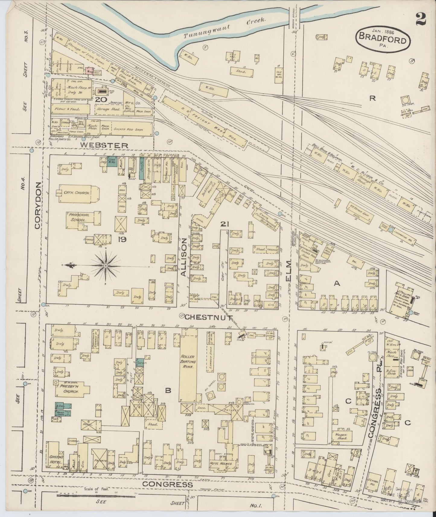 Sanborn Fire Insurance Map from Bradford, McKean County, Pennsylvania (1886), Sheet #0002 - Historic Sanborn Fire Insurance Map Print, vintage old map wall art, antique decor, genealogy gift, Pennsylvania Pennsylvania map