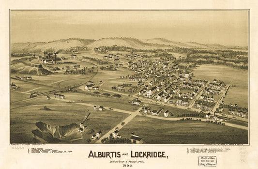 Alburtis and Lockridge, Lehigh County, Pennsylvania 1893. (1893) – Historic Bird’s-Eye View Panorama Print
