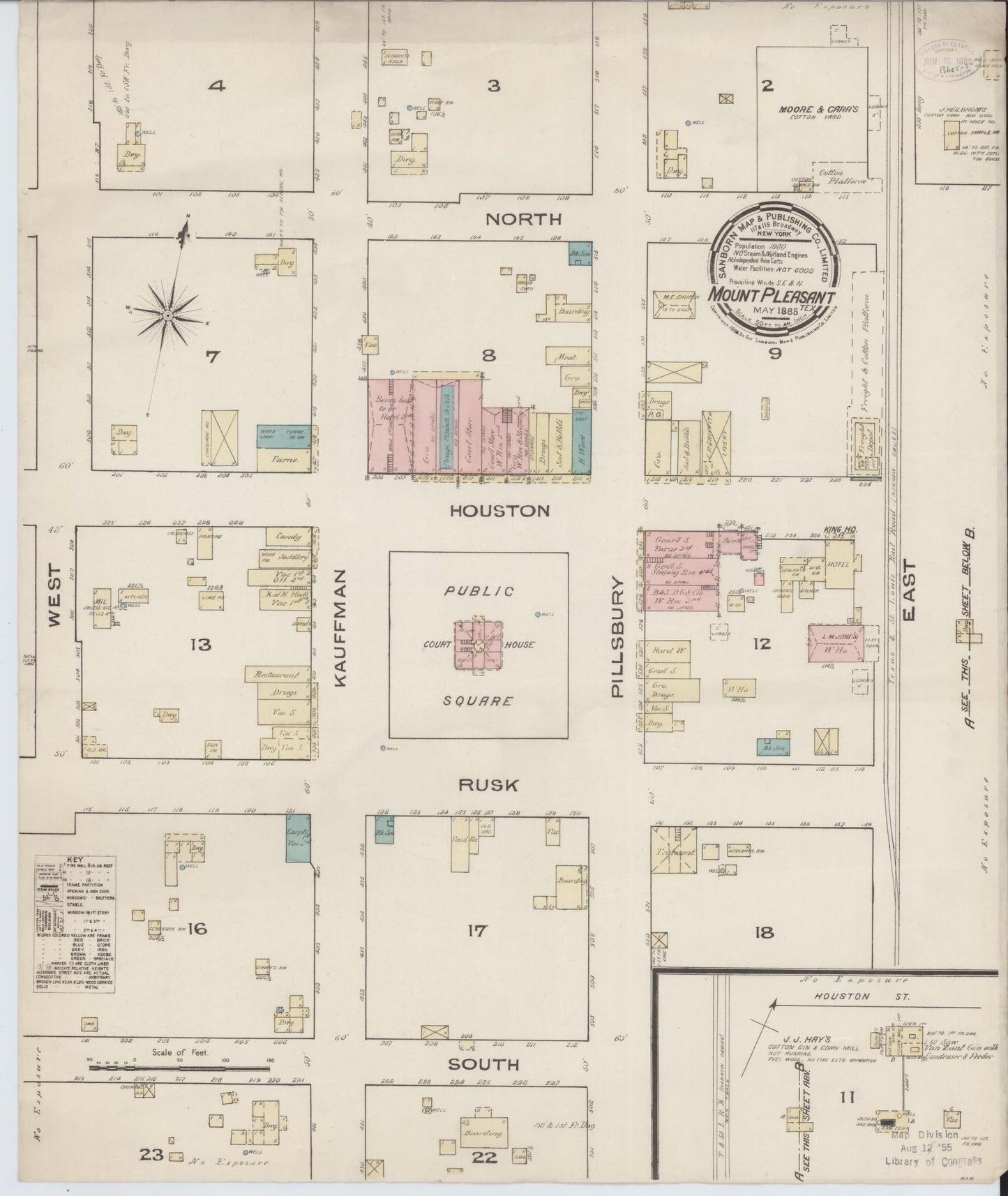 Sanborn Fire Insurance Map from Mount Pleasant, Titus County, Texas. (1885) – Historic Sanborn Fire Insurance Map Print