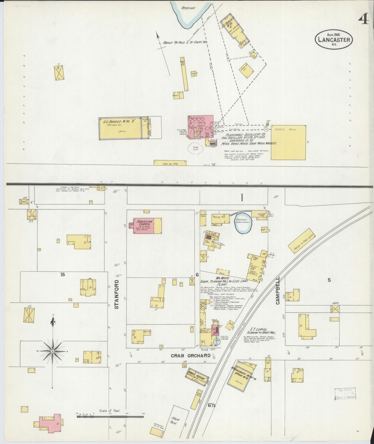 Sanborn Fire Insurance Map from Lancaster, Garrard County, Kentucky (1901), Sheet #0004 - Complete Map Set gallery image, historic Sanborn map, vintage wall art, Kentucky Kentucky