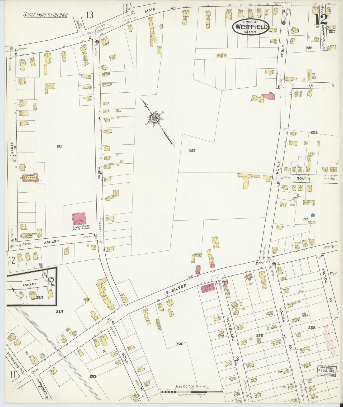 Sanborn Fire Insurance Map from Westfield, Hampden County, Massachusetts (1917), Sheet #0012 - Historic Sanborn Fire Insurance Map Print, vintage old map wall art, antique decor, genealogy gift, Massachusetts Massachusetts map