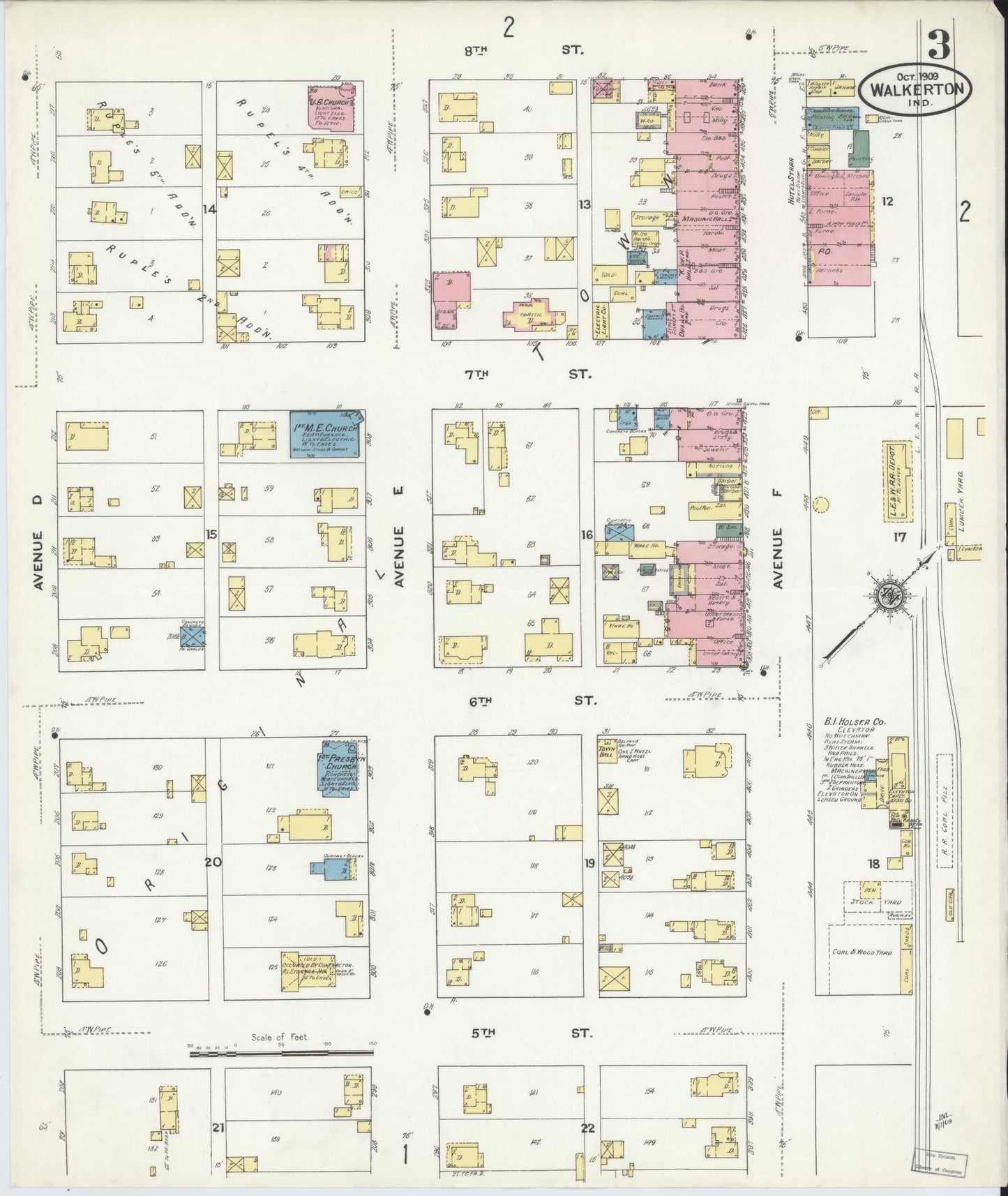 Sanborn Fire Insurance Map from Walkerton, Saint Joseph County, Indiana (1909), Sheet #0003 - Complete Map Set gallery image, historic Sanborn map, vintage wall art, Indiana Indiana