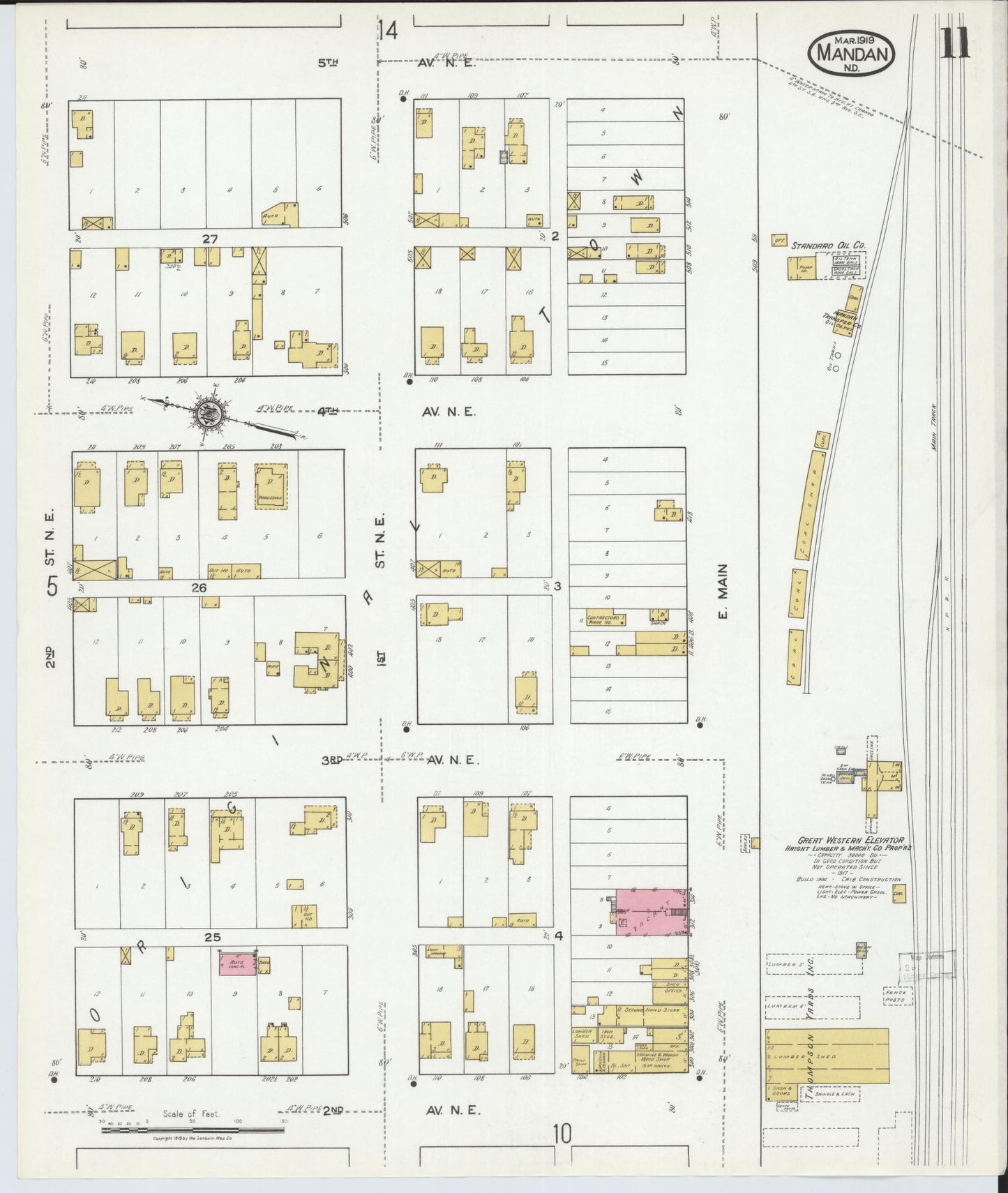 Sanborn Fire Insurance Map from Mandan, Morton County, North Dakota (1919), Sheet #0011 - Historic Sanborn Fire Insurance Map Print, vintage old map wall art, antique decor, genealogy gift, North Dakota North Dakota map