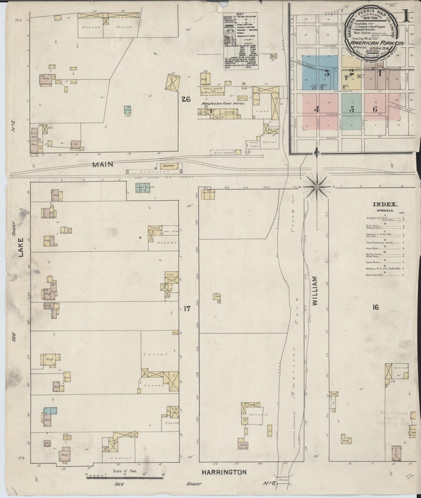 Sanborn Fire Insurance Map from American Fork, Utah County, Utah (1890), Sheet #0001 - Historic Sanborn Fire Insurance Map Print, vintage old map wall art, antique decor, genealogy gift, American Fork Utah map