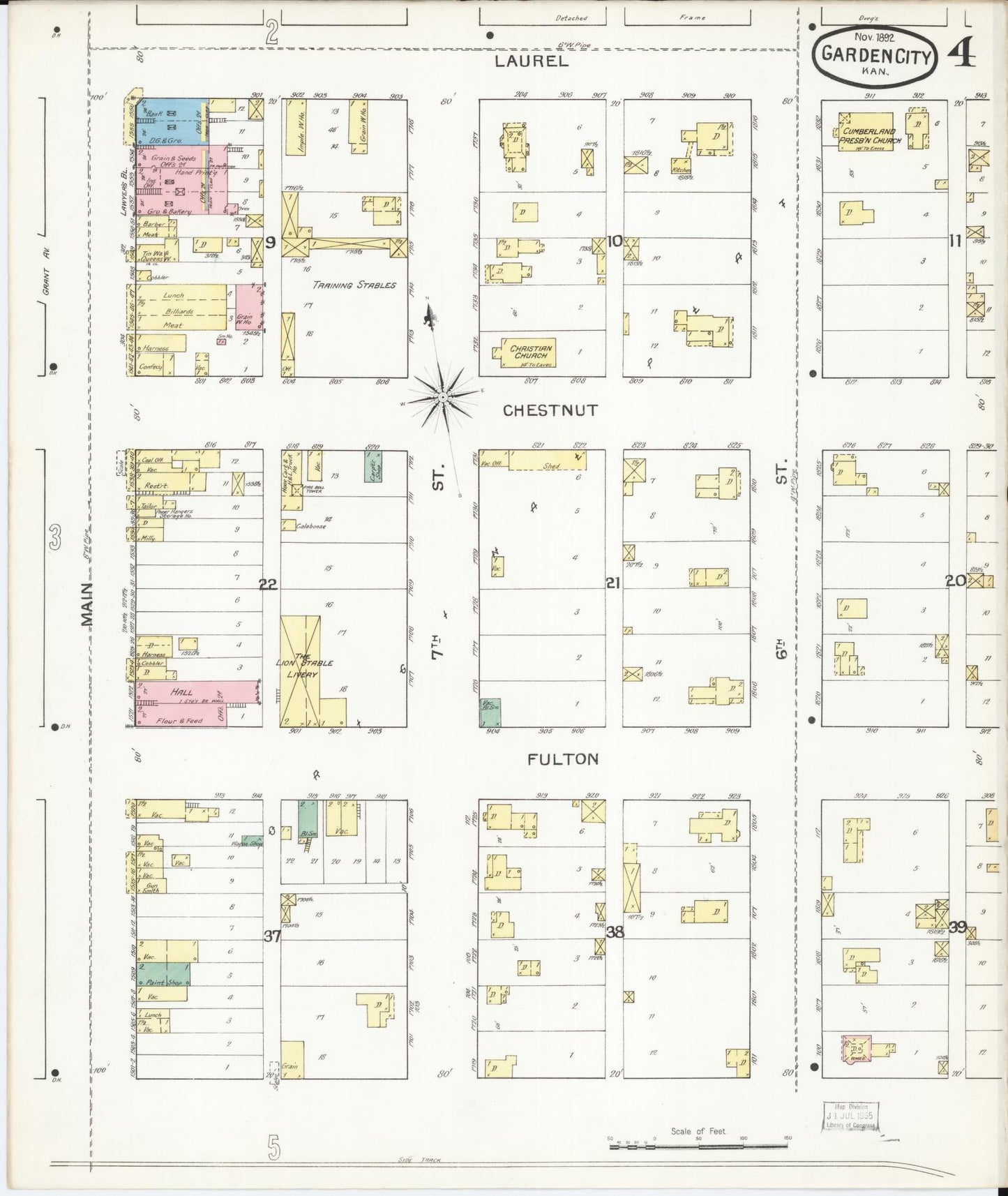 Sanborn Fire Insurance Map from Garden City, Finney County, Kansas (1892), Sheet #0004 - Historic Sanborn Fire Insurance Map Print, vintage old map wall art, antique decor, genealogy gift, Kansas Kansas map