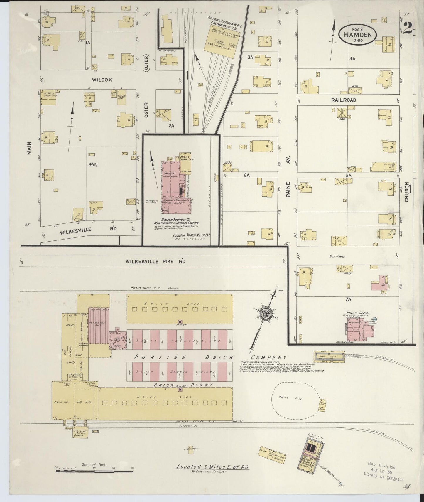 Sanborn Fire Insurance Map from Hamden, Vinton County, Ohio (1911), Sheet #0002 - Complete Map Set gallery image, historic Sanborn map, vintage wall art, Ohio Ohio