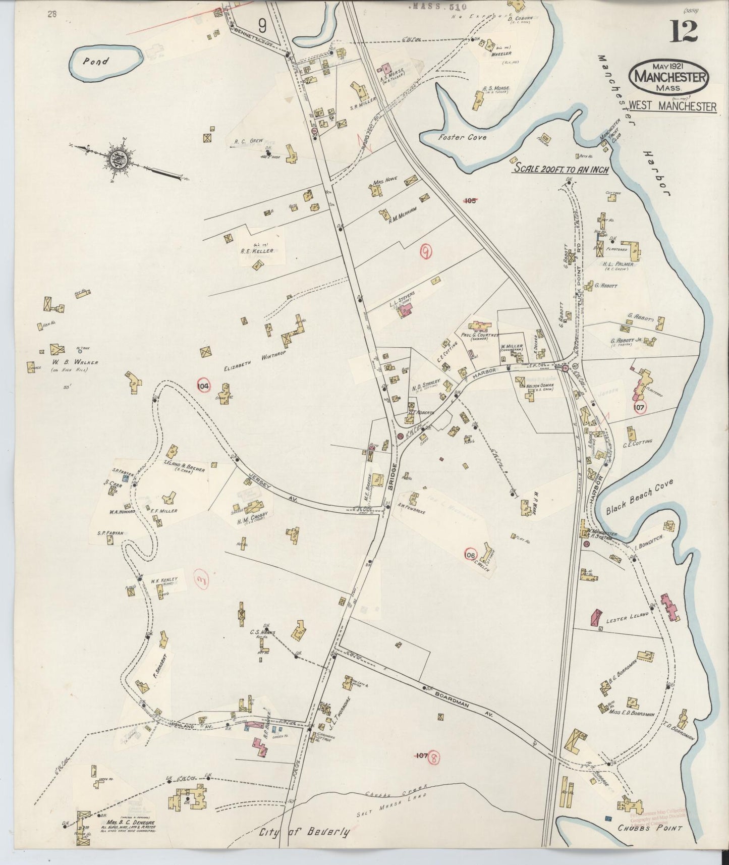Sanborn Fire Insurance Map from Manchester, Essex County, Massachusetts (1941), Sheet #0012 - Historic Sanborn Fire Insurance Map Print, vintage old map wall art, antique decor, genealogy gift, Massachusetts Massachusetts map