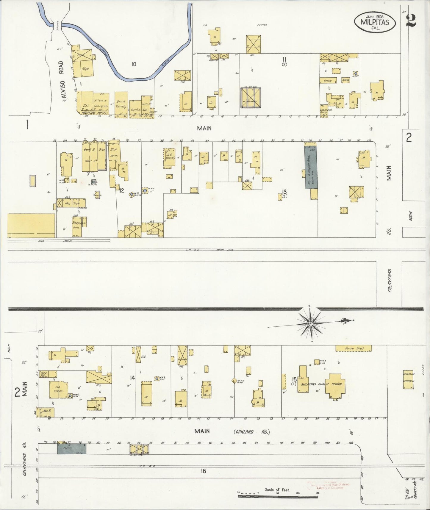Sanborn Fire Insurance Map from Milpitas, Santa Clara County, California (1908), Sheet #0002 - Historic Sanborn Fire Insurance Map Print, vintage old map wall art, antique decor, genealogy gift, California California map