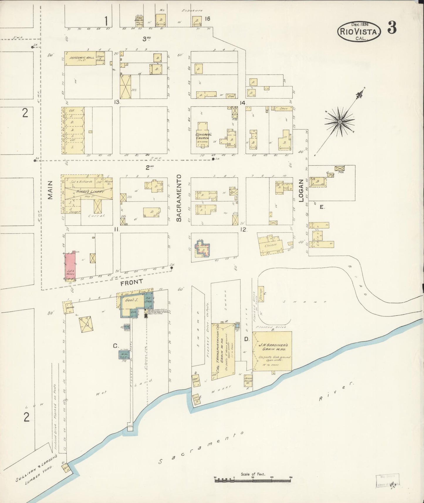 Sanborn Fire Insurance Map from Rio Vista, Solano County, California (1896), Sheet #0003 - Complete Map Set gallery image, historic Sanborn map, vintage wall art, California California
