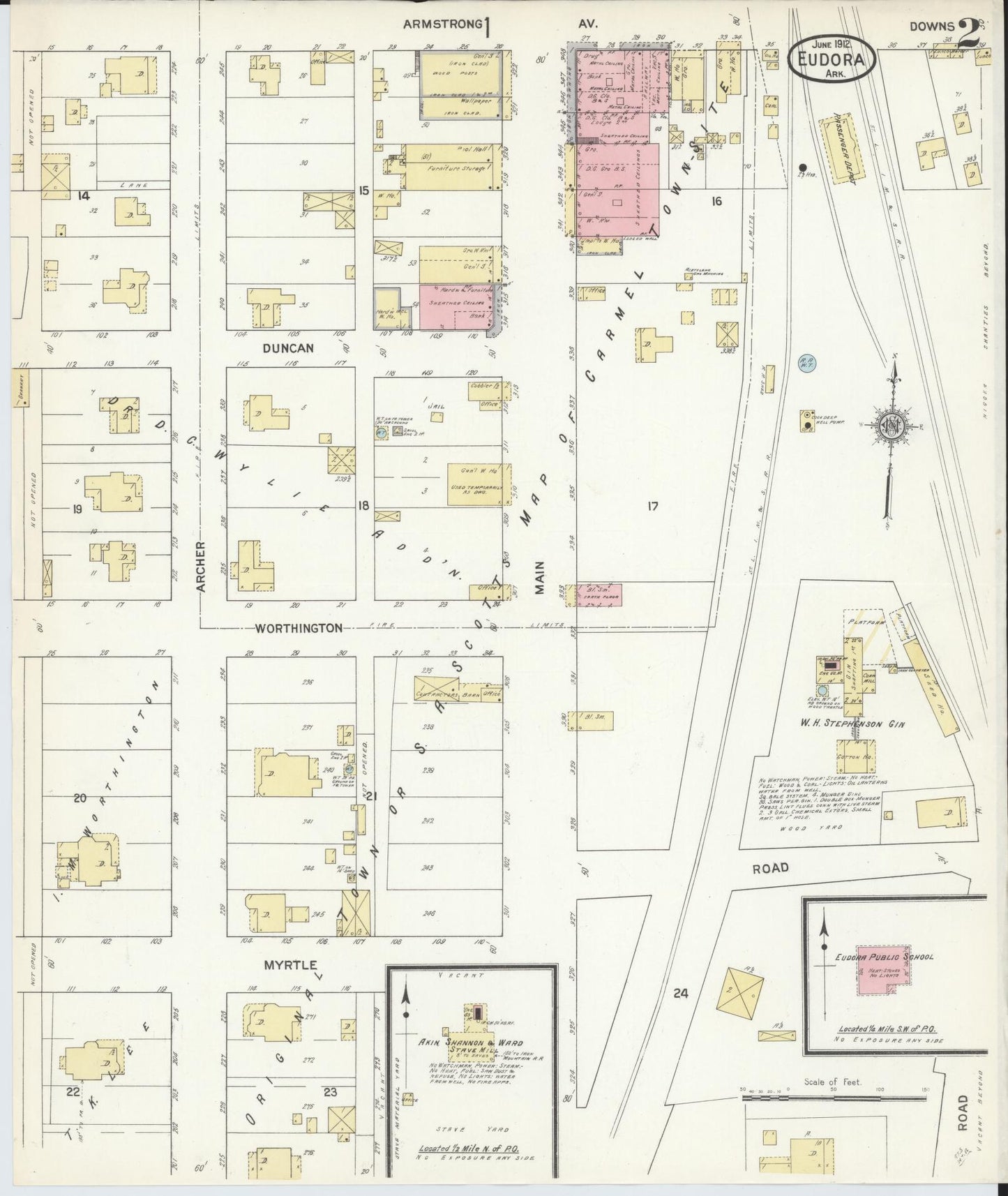 Sanborn Fire Insurance Map from Eudora, Chicot County, Arkansas (1912), Sheet #0002 - Historic Sanborn Fire Insurance Map Print, vintage old map wall art, antique decor, genealogy gift, Arkansas Arkansas map