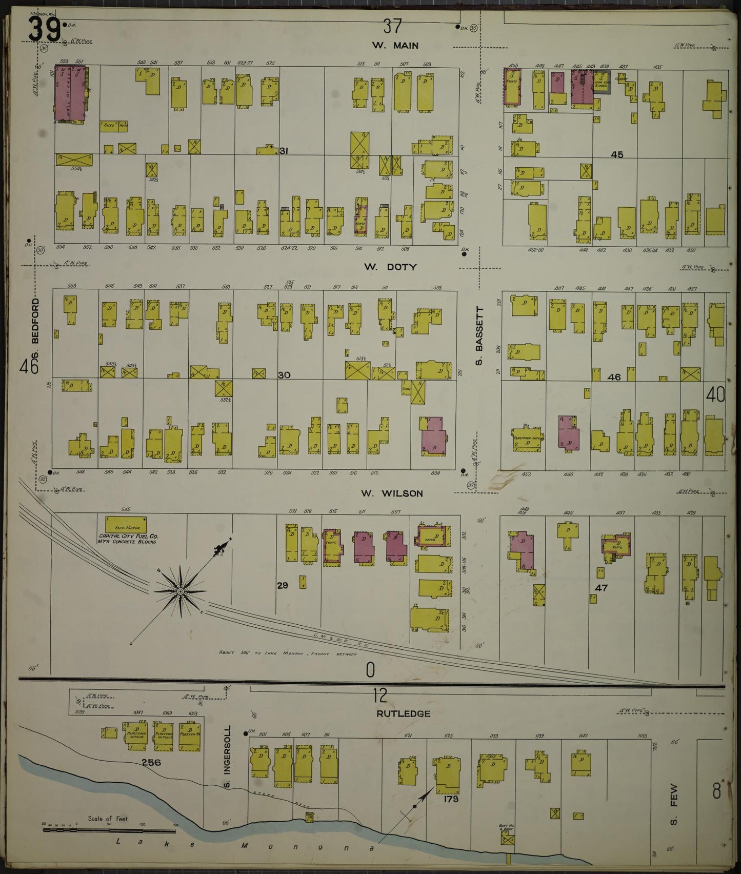 Sanborn Fire Insurance Map from Madison, Dane County, Wisconsin (1908), Sheet #0039 - Historic Sanborn Fire Insurance Map Print, vintage old map wall art, antique decor, genealogy gift, Wisconsin Wisconsin map