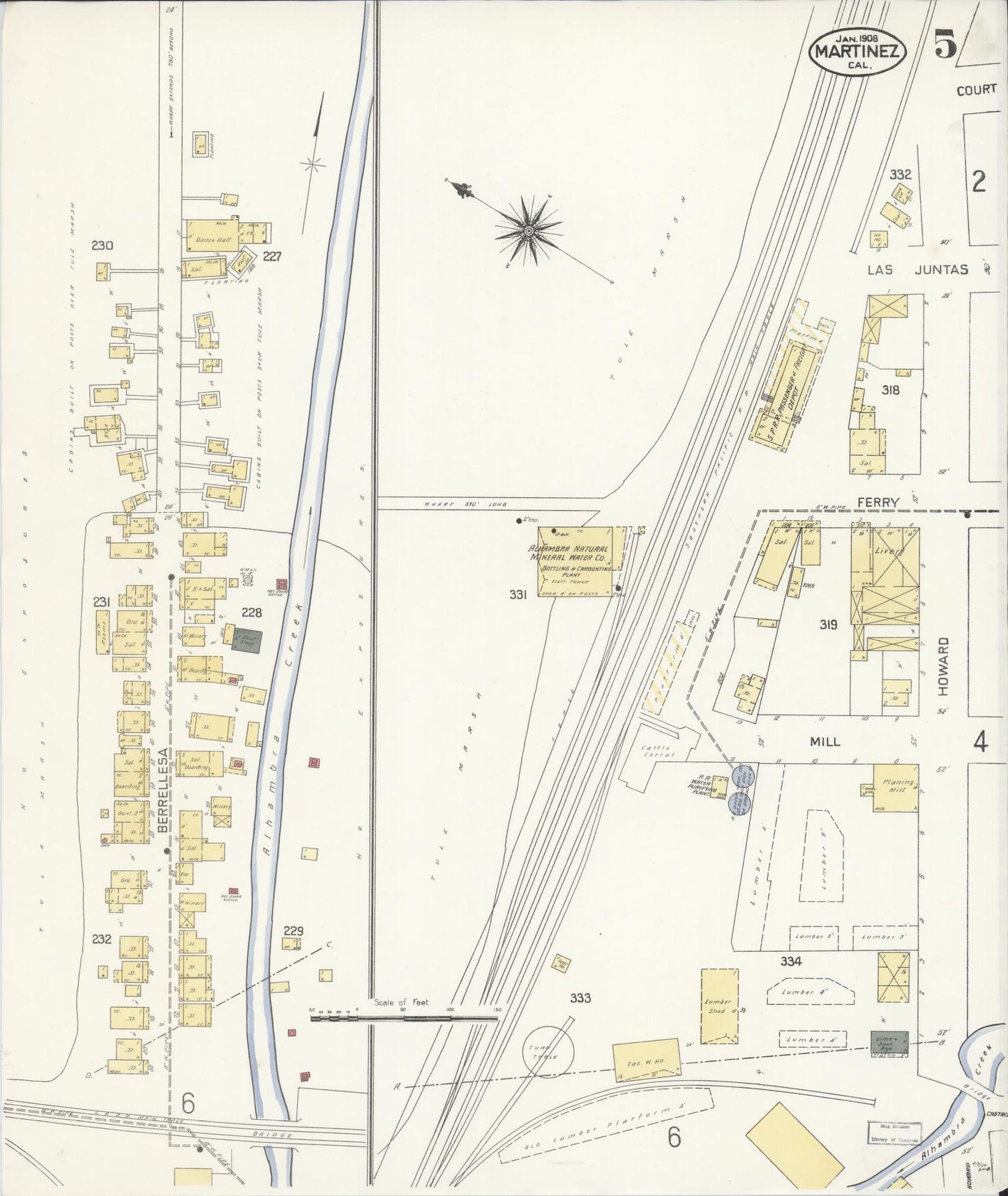 Sanborn Fire Insurance Map from Martinez, Contra Costa County, California (1908), Sheet #0005 - Historic Sanborn Fire Insurance Map Print, vintage old map wall art, antique decor, genealogy gift, California California map