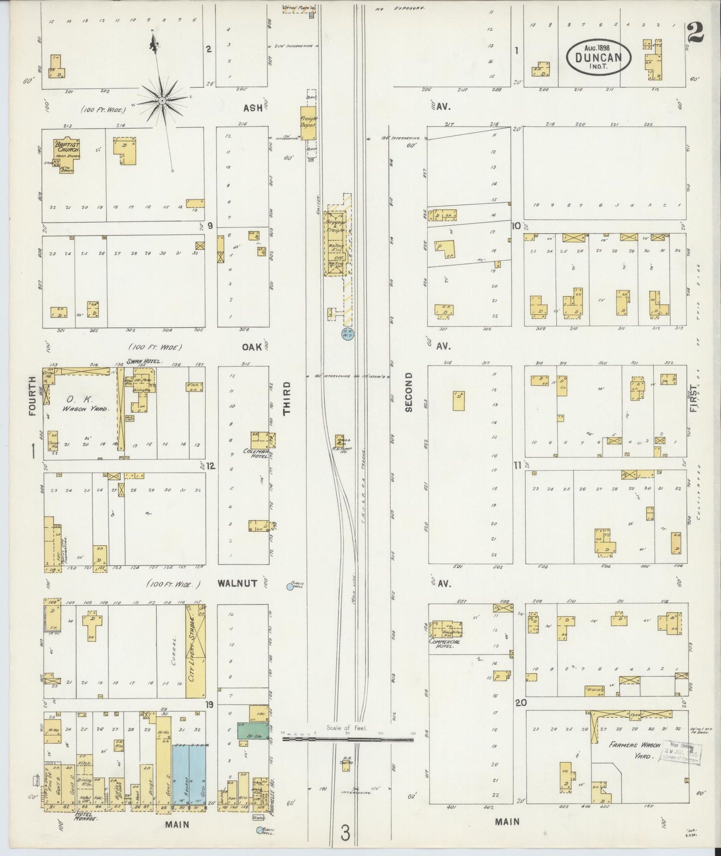 Sanborn Fire Insurance Map from Duncan, Stephens County, Oklahoma (1898), Sheet #0002 - Historic Sanborn Fire Insurance Map Print, vintage old map wall art, antique decor, genealogy gift, Oklahoma Oklahoma map