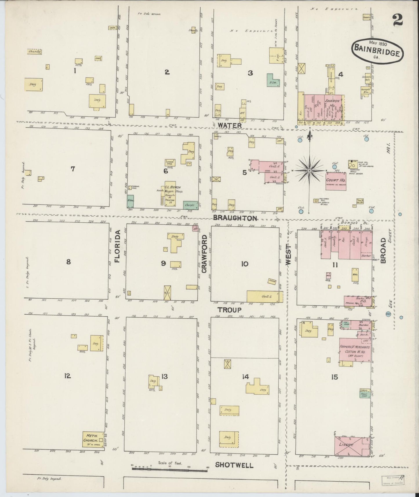 Sanborn Fire Insurance Map from Bainbridge, Decatur County, Georgia (1890), Sheet #0002 - Historic Sanborn Fire Insurance Map Print, vintage old map wall art, antique decor, genealogy gift, Georgia Georgia map