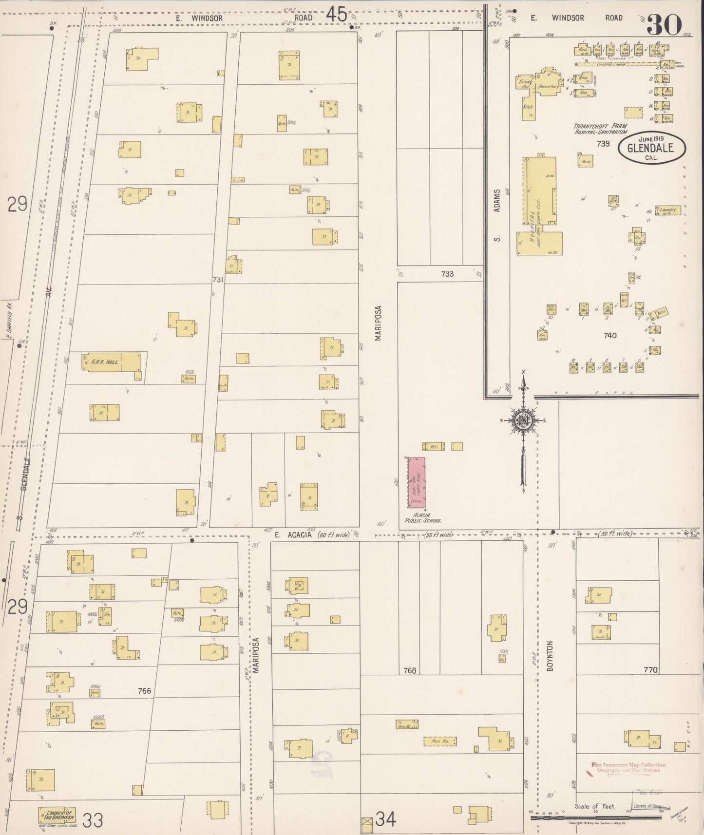 Sanborn Fire Insurance Map from Glendale, Los Angeles County, California (1919), Sheet #0030 - Historic Sanborn Fire Insurance Map Print, vintage old map wall art, antique decor, genealogy gift, California California map