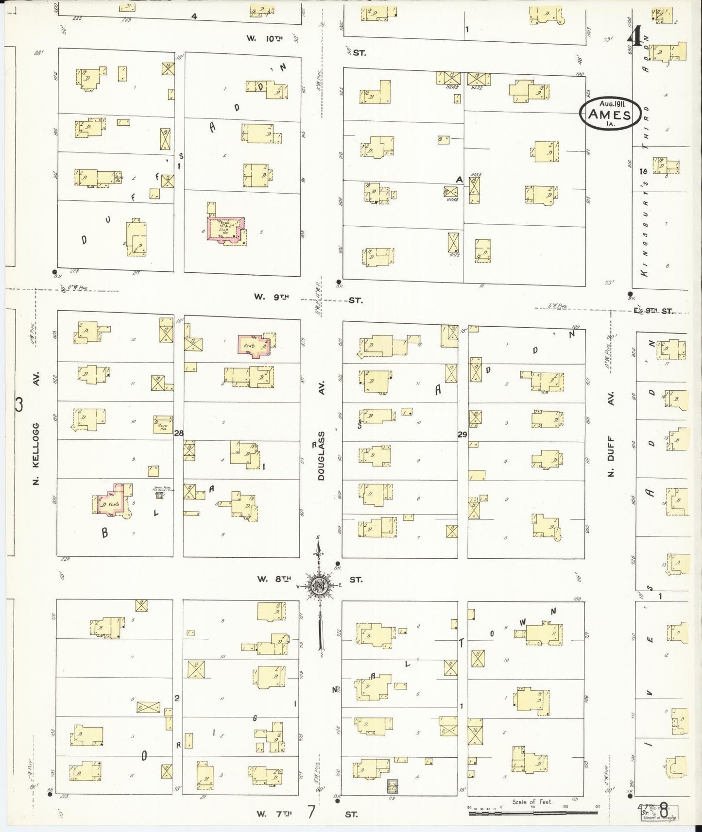 Sanborn Fire Insurance Map from Ames, Story County, Iowa (1911), Sheet #0004 - Historic Sanborn Fire Insurance Map Print, vintage old map wall art