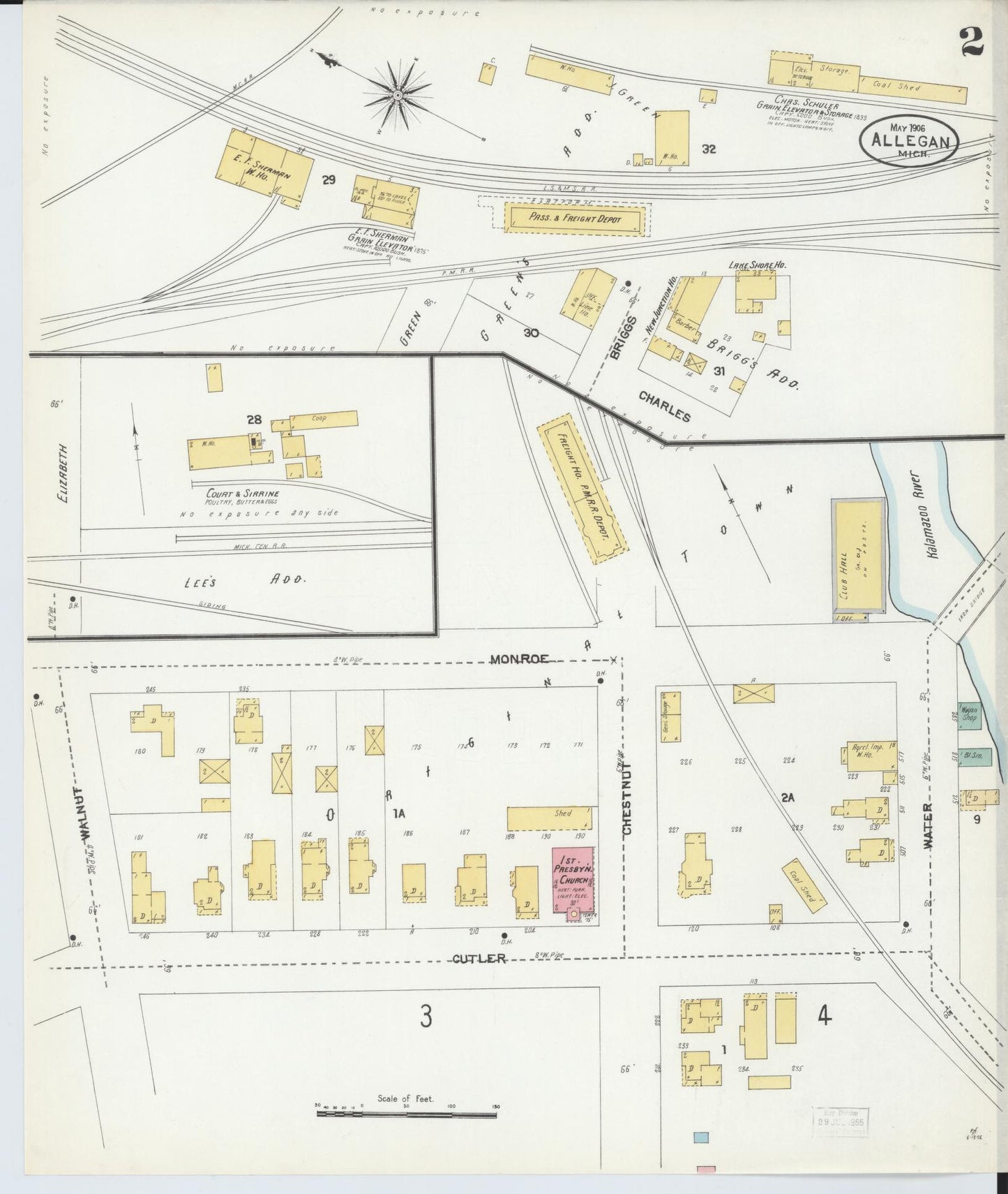 Sanborn Fire Insurance Map from Allegan, Allegan County, Michigan (1906), Sheet #0002 - Historic Sanborn Fire Insurance Map Print, vintage old map wall art, antique decor, genealogy gift, Michigan Michigan map
