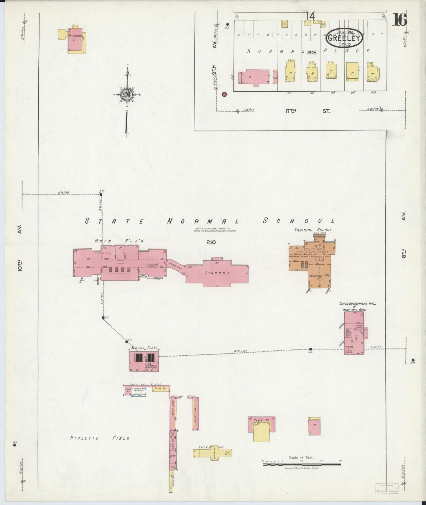 Sanborn Fire Insurance Map from Greeley, Weld County, Colorado (1918), Sheet #0016 - Historic Sanborn Fire Insurance Map Print, vintage old map wall art, antique decor, genealogy gift, Colorado Colorado map