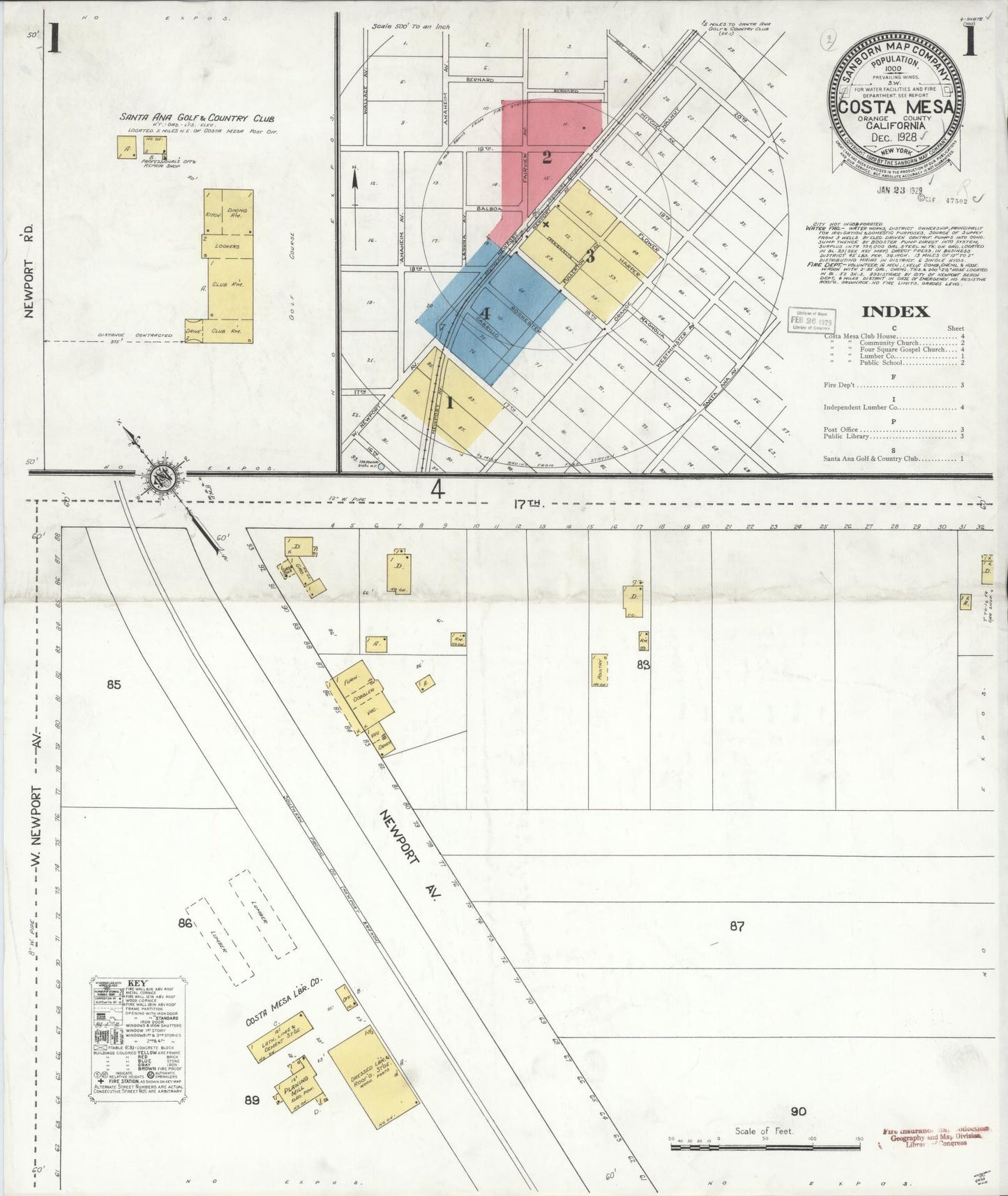 Sanborn Fire Insurance Map from Costa Mesa, Orange County, California (1928), Sheet #0001 - Historic Sanborn Fire Insurance Map Print, vintage old map wall art, antique decor, genealogy gift, California California map