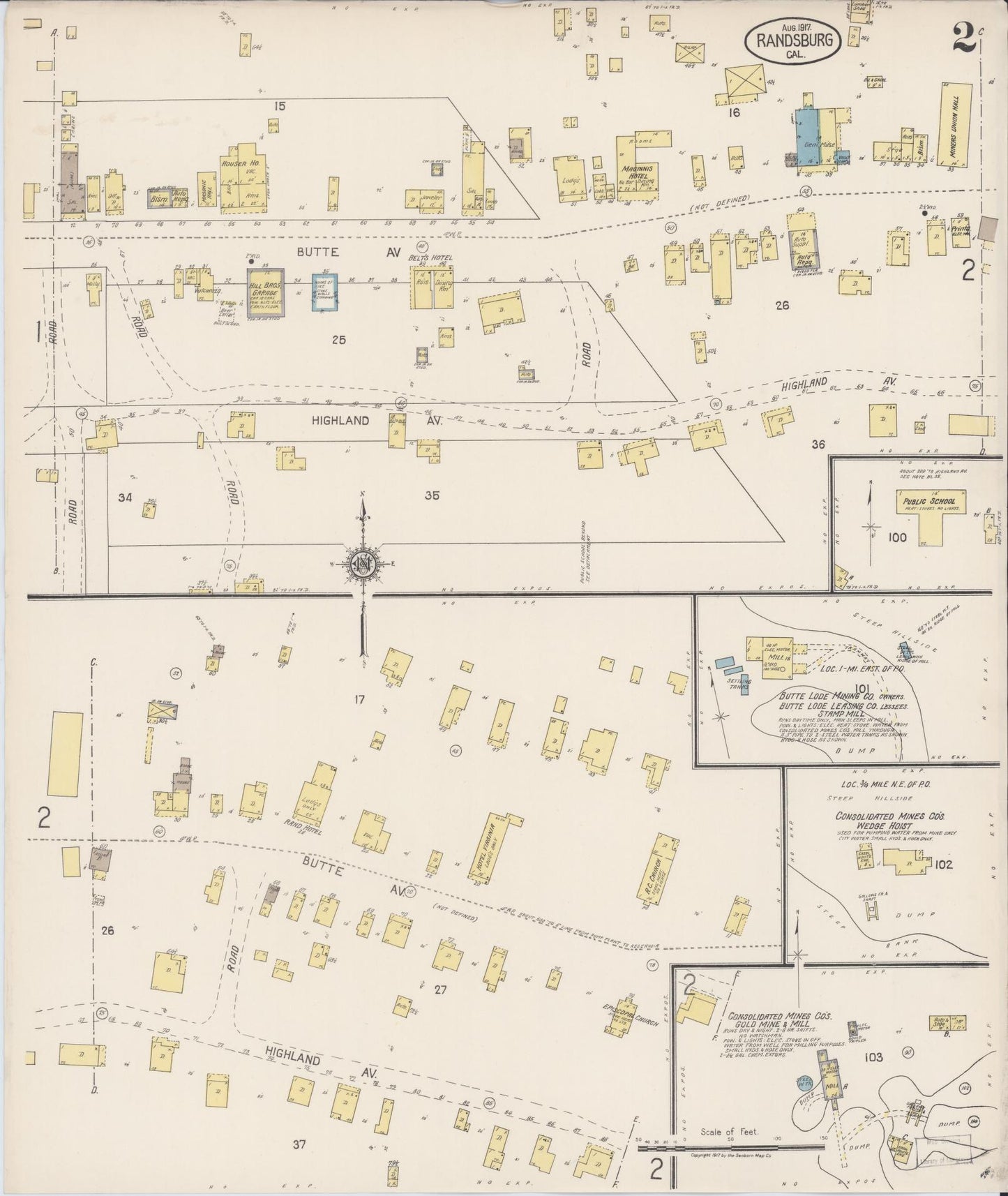 Sanborn Fire Insurance Map from Randsburg, Kern County, California (1917), Sheet #0002 - Complete Map Set gallery image, historic Sanborn map, vintage wall art, California California