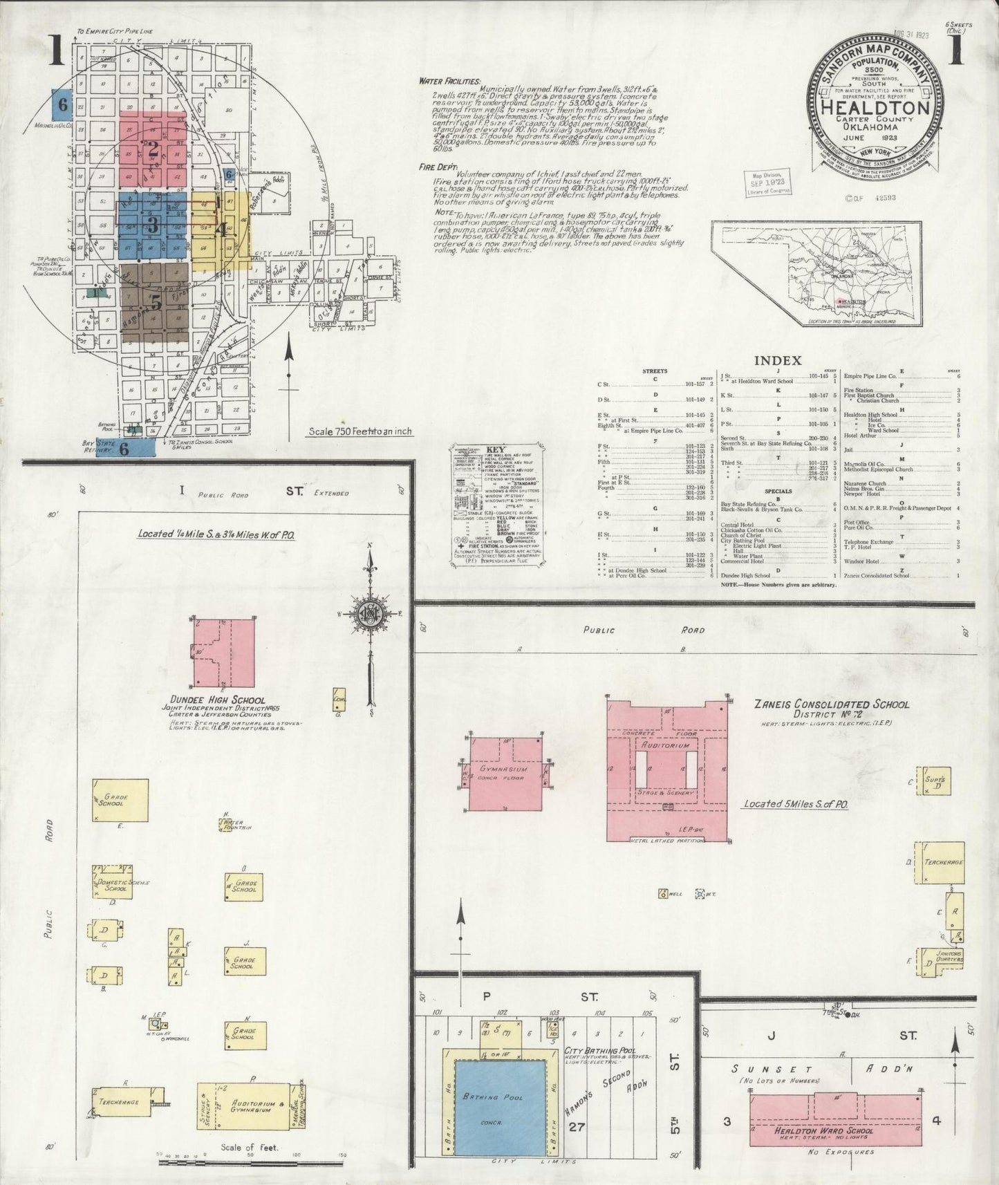 Sanborn Fire Insurance Map from Healdton, Carter County, Oklahoma (1923), Sheet #0001 - Historic Sanborn Fire Insurance Map Print, vintage old map wall art, antique decor, genealogy gift, Oklahoma Oklahoma map