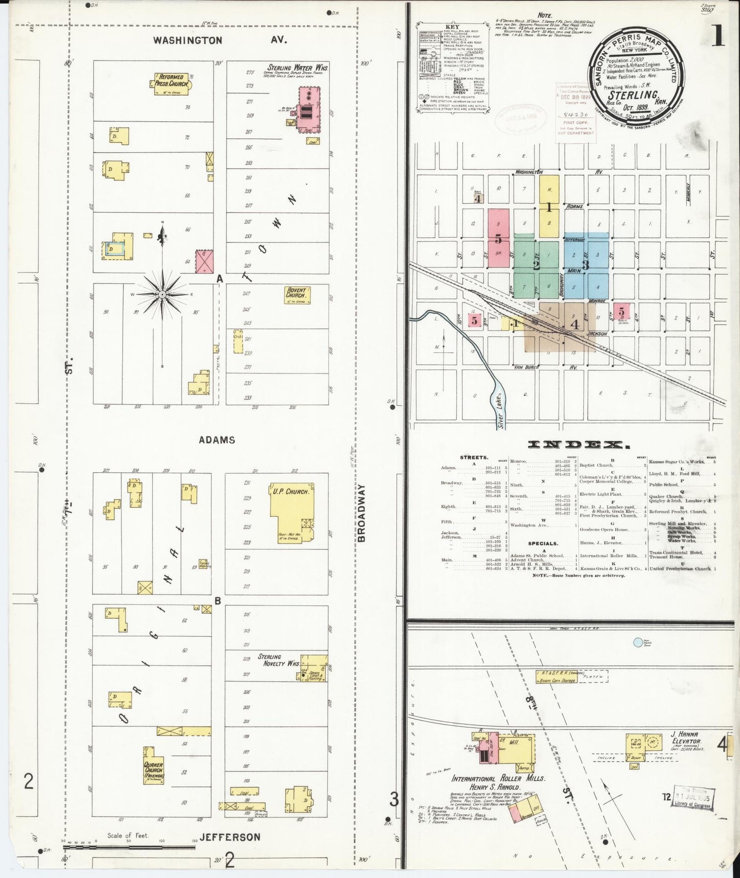 Sanborn Fire Insurance Map from Sterling, Rice County, Kansas (1899), Sheet #0001 - Historic Sanborn Fire Insurance Map Print, vintage old map wall art, antique decor, genealogy gift, Kansas Kansas map