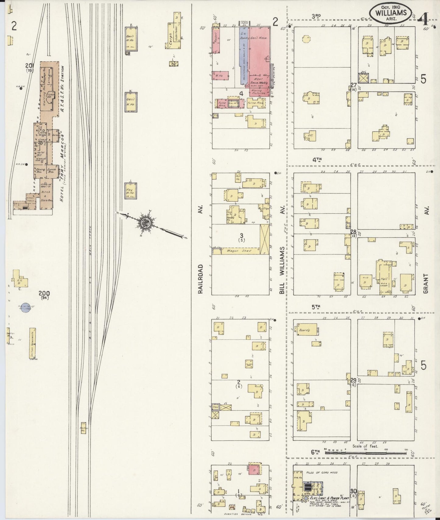 Sanborn Fire Insurance Map from Williams, Coconino County, Arizona (1910), Sheet #0004 - Historic Sanborn Fire Insurance Map Print, vintage old map wall art, antique decor, genealogy gift, Arizona Arizona map
