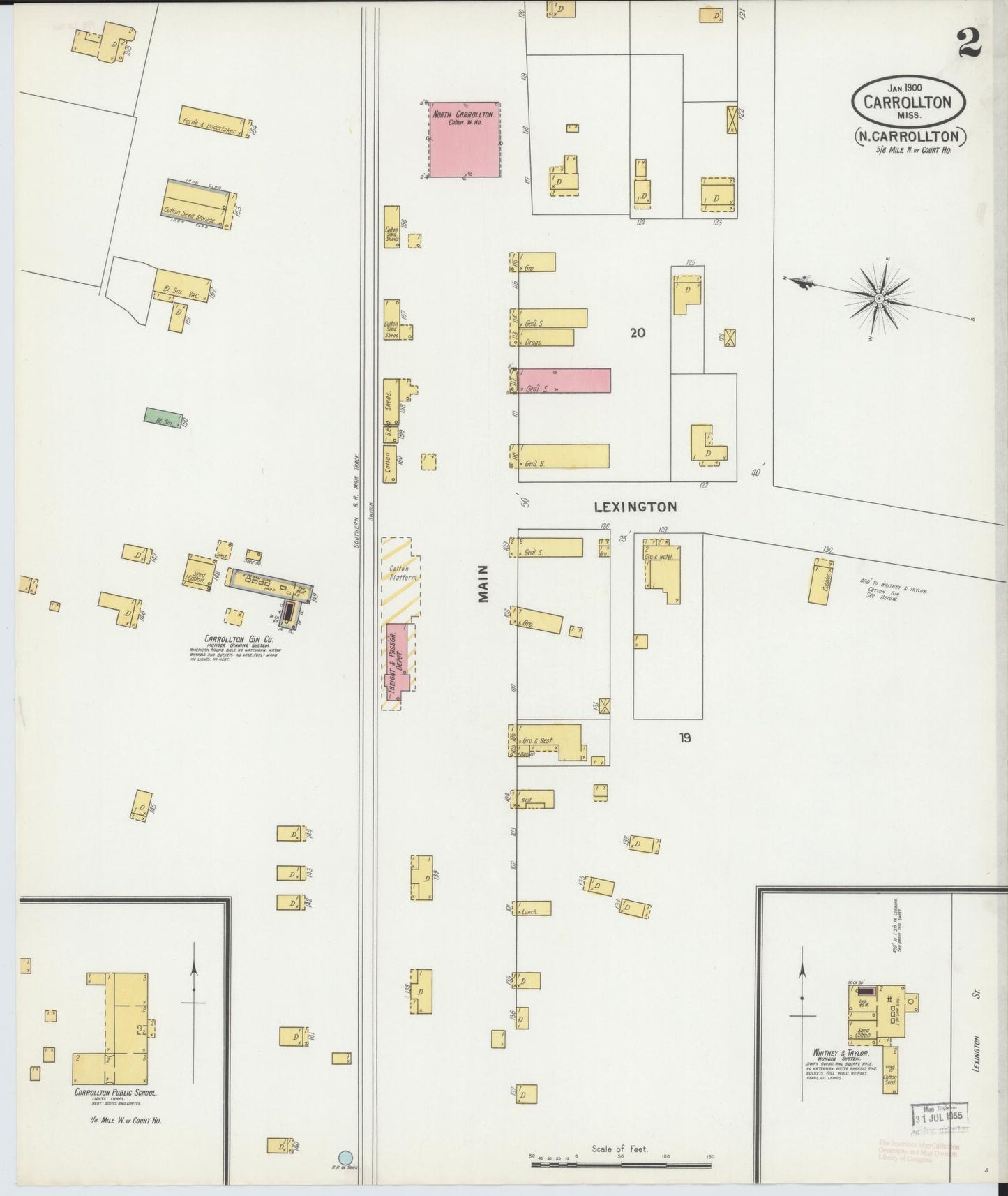 Sanborn Fire Insurance Map from Carrollton, Carroll County, Mississippi (1900), Sheet #0002 - Historic Sanborn Fire Insurance Map Print, vintage old map wall art, antique decor, genealogy gift, Mississippi Mississippi map