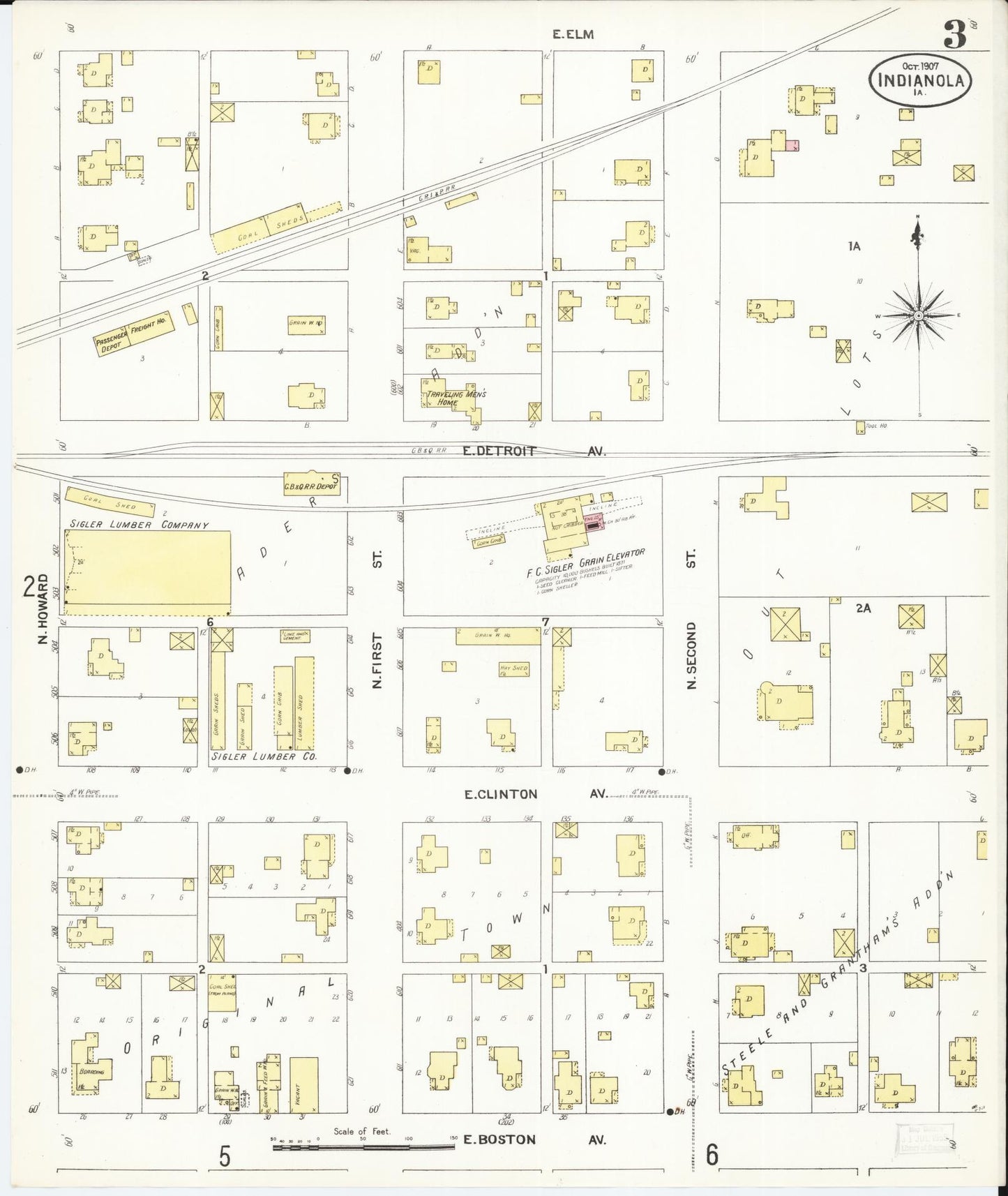 Sanborn Fire Insurance Map from Indianola, Warren County, Iowa (1907), Sheet #0003 - Historic Sanborn Fire Insurance Map Print, vintage old map wall art