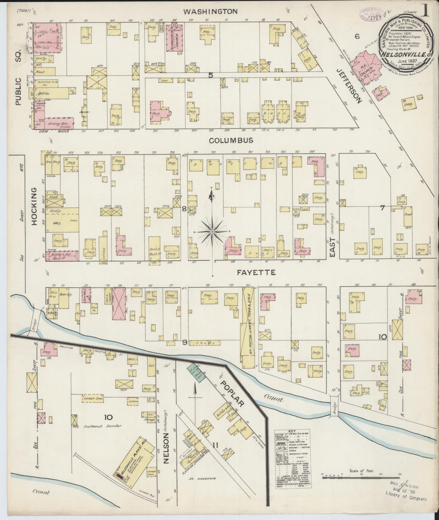 Sanborn Fire Insurance Map from Nelsonville, Athens County, Ohio (1887), Sheet #0001 - Historic Sanborn Fire Insurance Map Print, vintage old map wall art, antique decor, genealogy gift, Ohio Ohio map