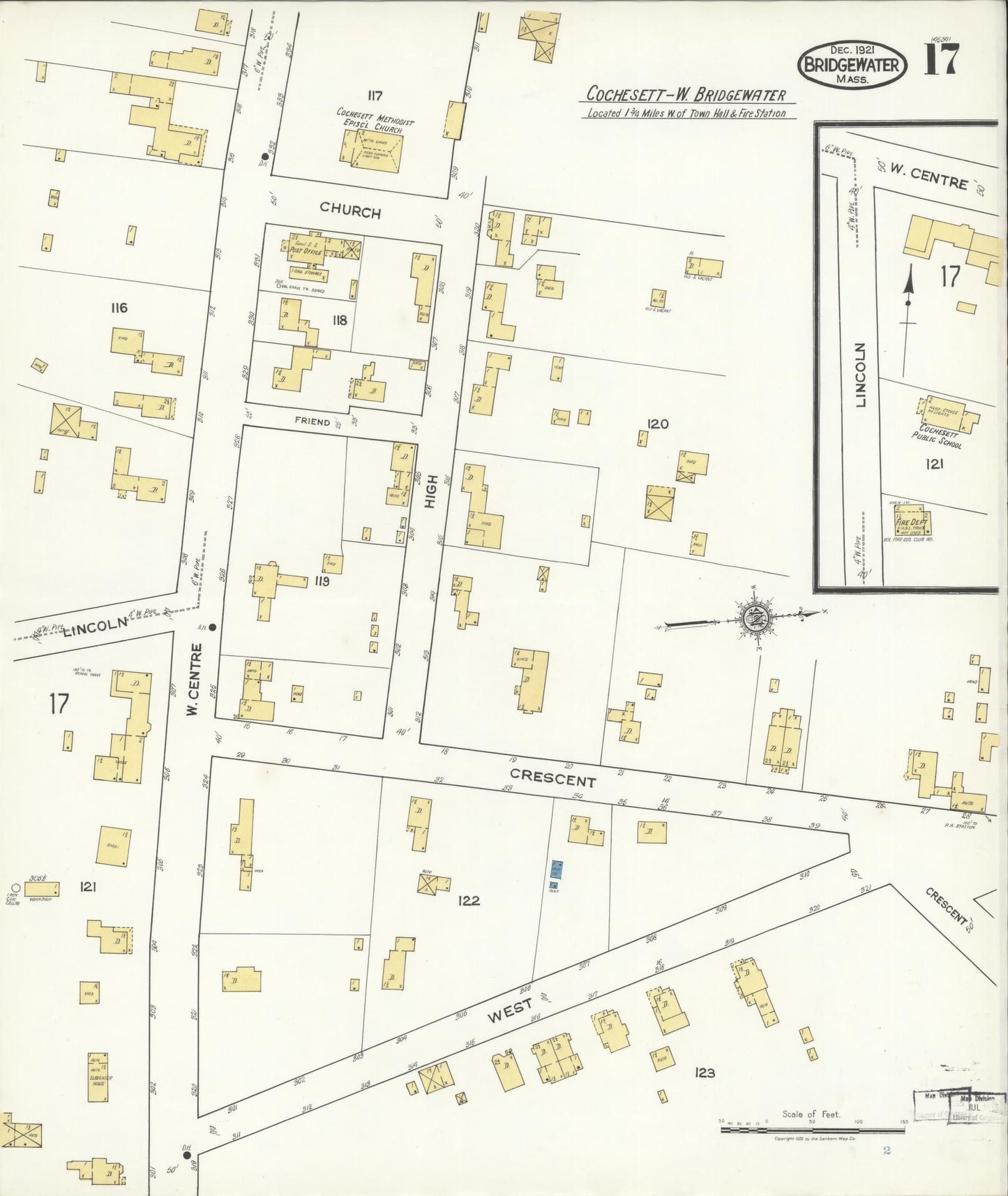 Sanborn Fire Insurance Map from Bridgewater, Plymouth County, Massachusetts (1921), Sheet #0017 - Historic Sanborn Fire Insurance Map Print, vintage old map wall art, antique decor, genealogy gift, Massachusetts Massachusetts map