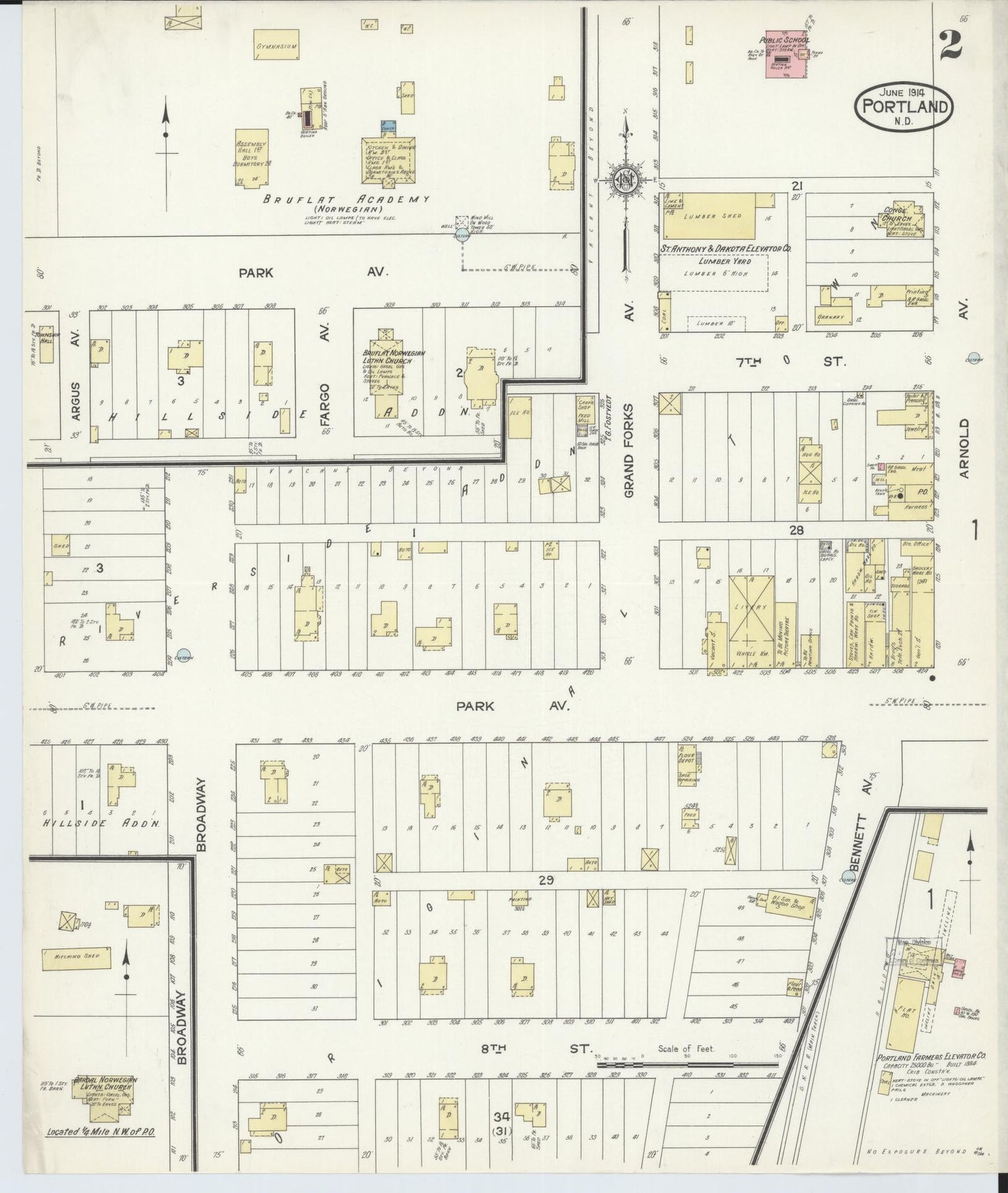 Sanborn Fire Insurance Map from Portland, Traill County, North Dakota (1914), Sheet #0002 - Historic Sanborn Fire Insurance Map Print, vintage old map wall art, antique decor, genealogy gift, North Dakota North Dakota map