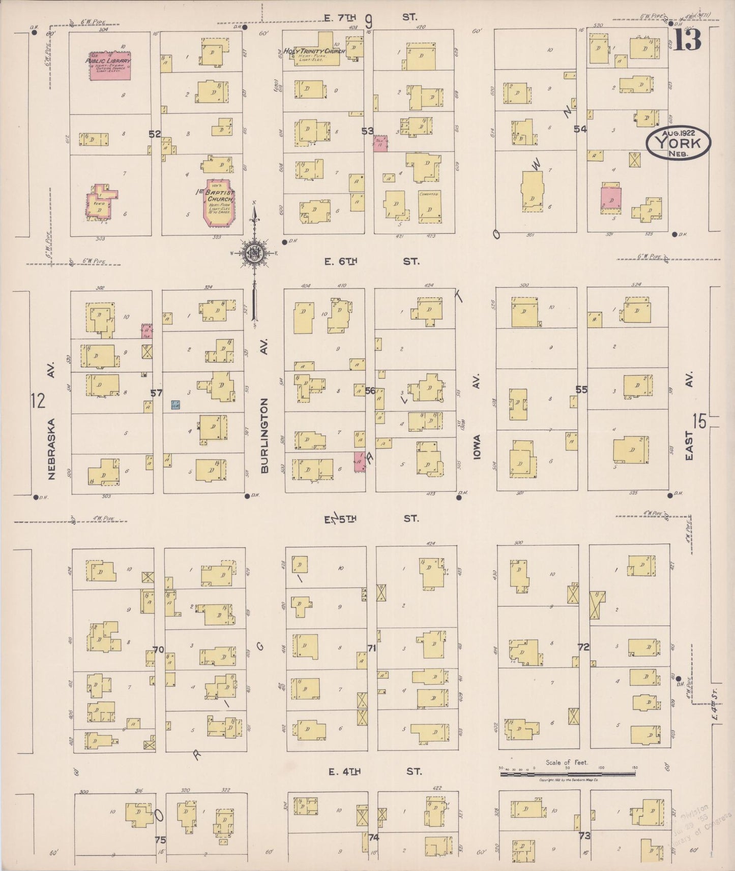 Sanborn Fire Insurance Map from York, York County, Nebraska (1922), Sheet #0013 - Historic Sanborn Fire Insurance Map Print, vintage old map wall art, antique decor, genealogy gift, Nebraska Nebraska map