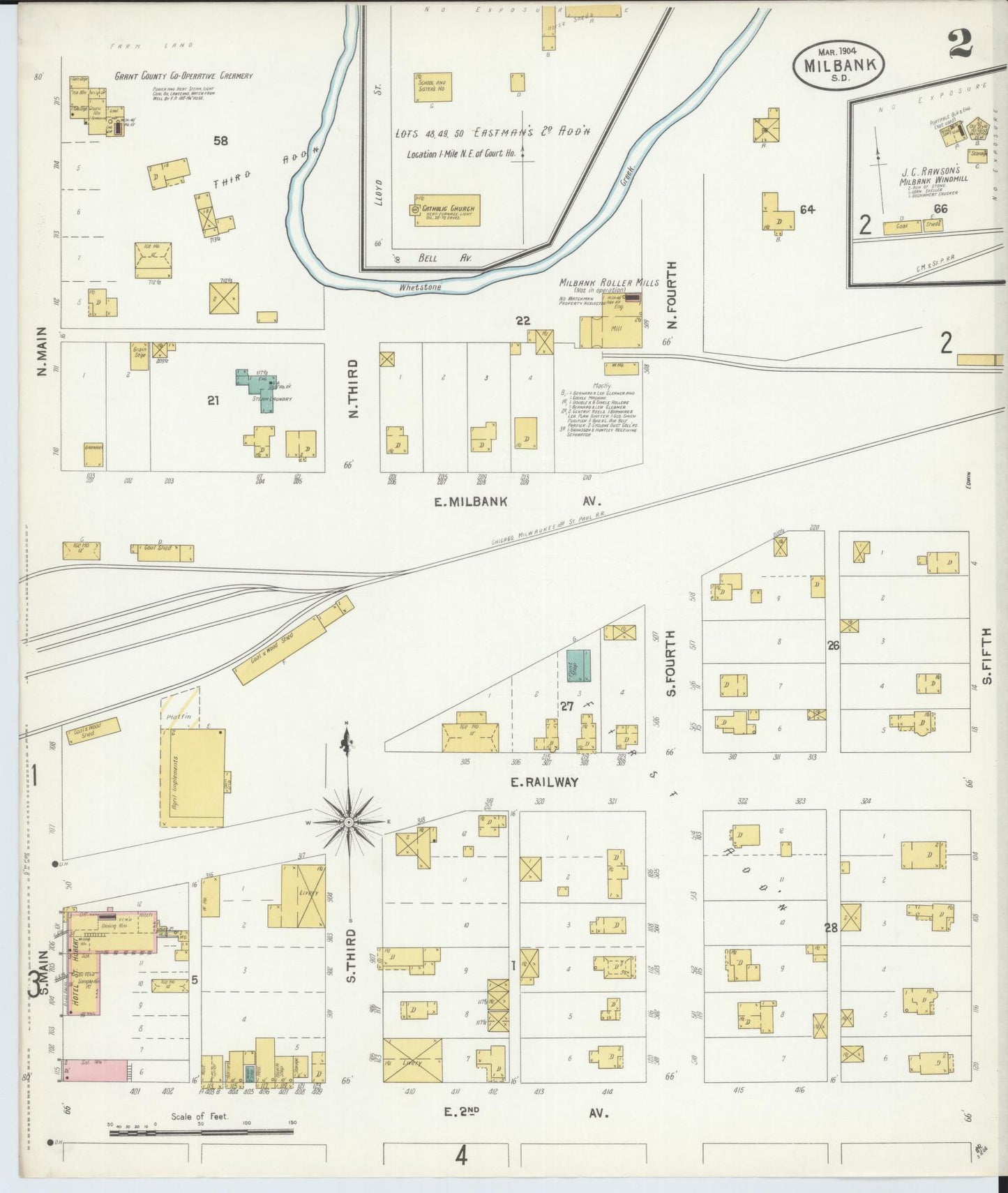 Sanborn Fire Insurance Map from Milbank, Grant County, South Dakota (1904), Sheet #0002 - Historic Sanborn Fire Insurance Map Print, vintage old map wall art, antique decor, genealogy gift, South Dakota South Dakota map
