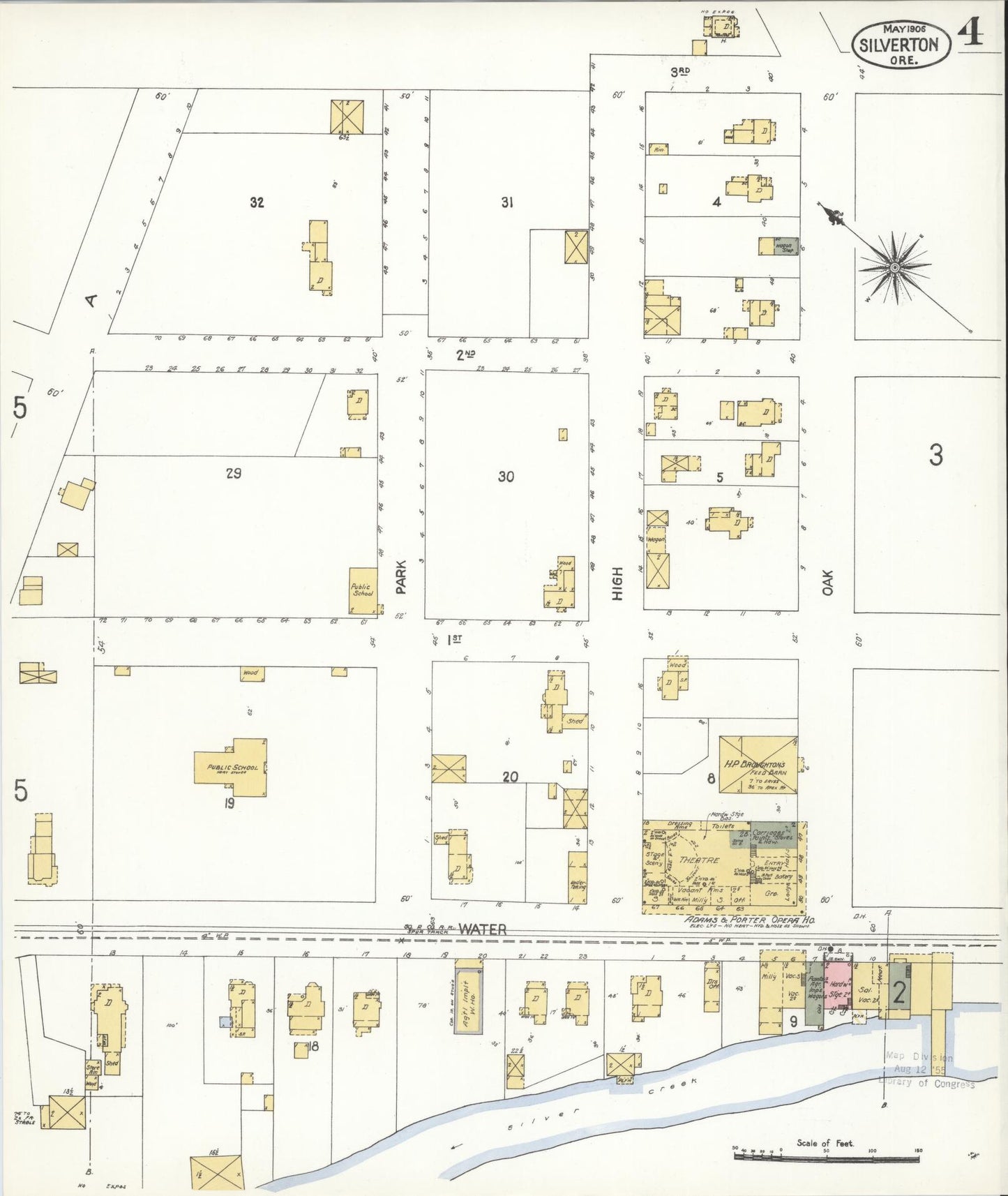 Sanborn Fire Insurance Map from Silverton, Marion County, Oregon (1906), Sheet #0004 - Historic Sanborn Fire Insurance Map Print, vintage old map wall art, antique decor, genealogy gift, Oregon Oregon map