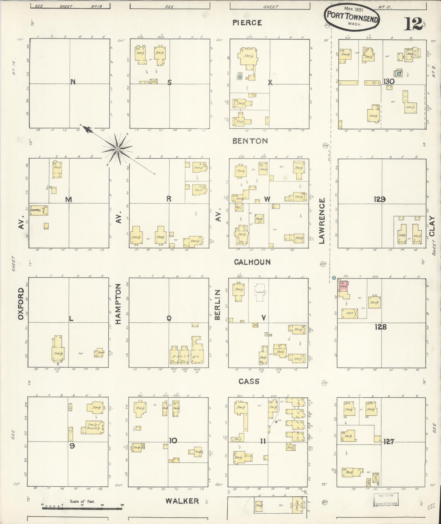 Sanborn Fire Insurance Map from Port Townsend, Jefferson County, Washington (1891), Sheet #0012 - Historic Sanborn Fire Insurance Map Print, vintage old map wall art, antique decor, genealogy gift, Washington Washington map