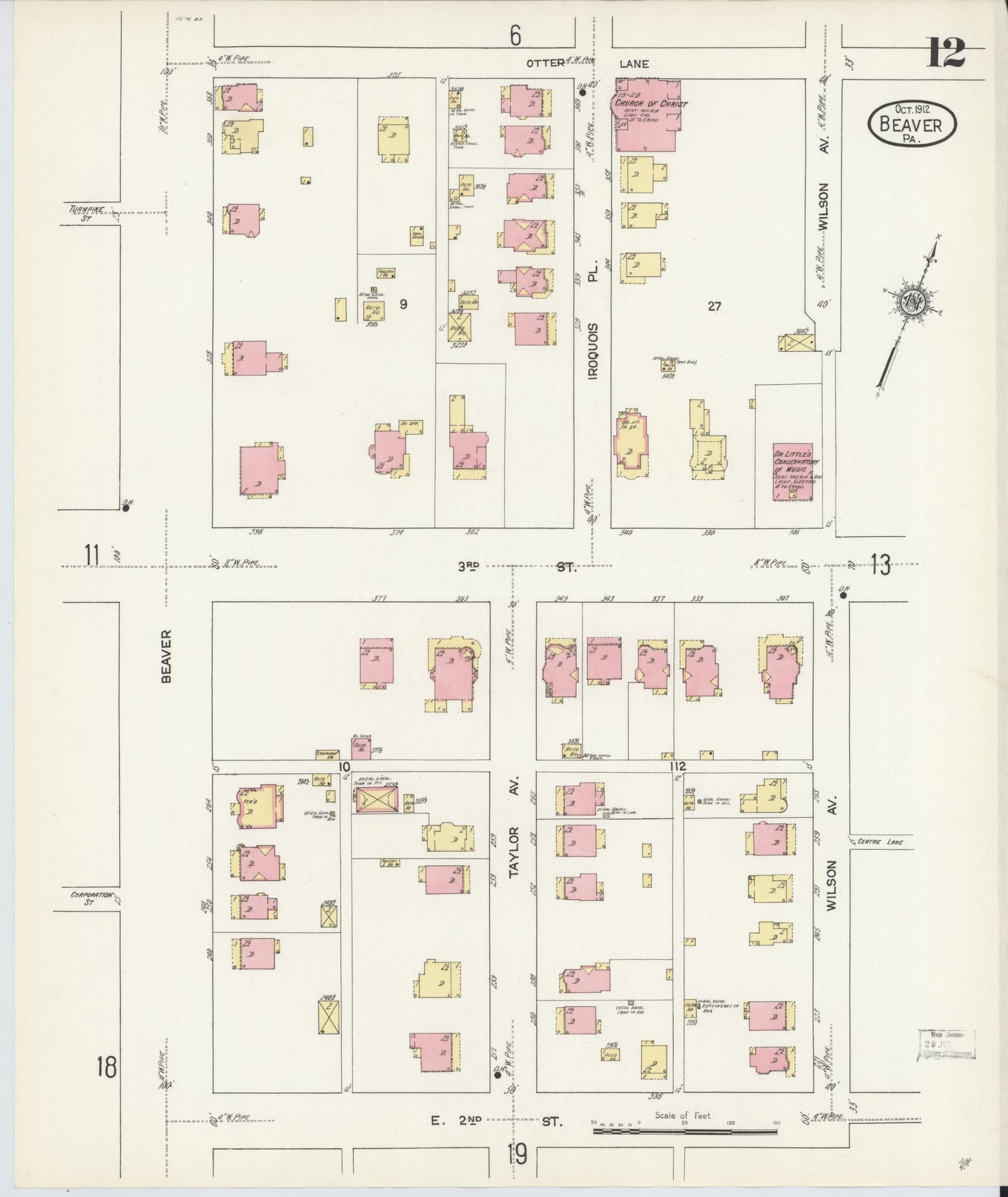 Sanborn Fire Insurance Map from Beaver, Beaver County, Pennsylvania (1912), Sheet #0012 - Historic Sanborn Fire Insurance Map Print, vintage old map wall art, antique decor, genealogy gift, Pennsylvania Pennsylvania map