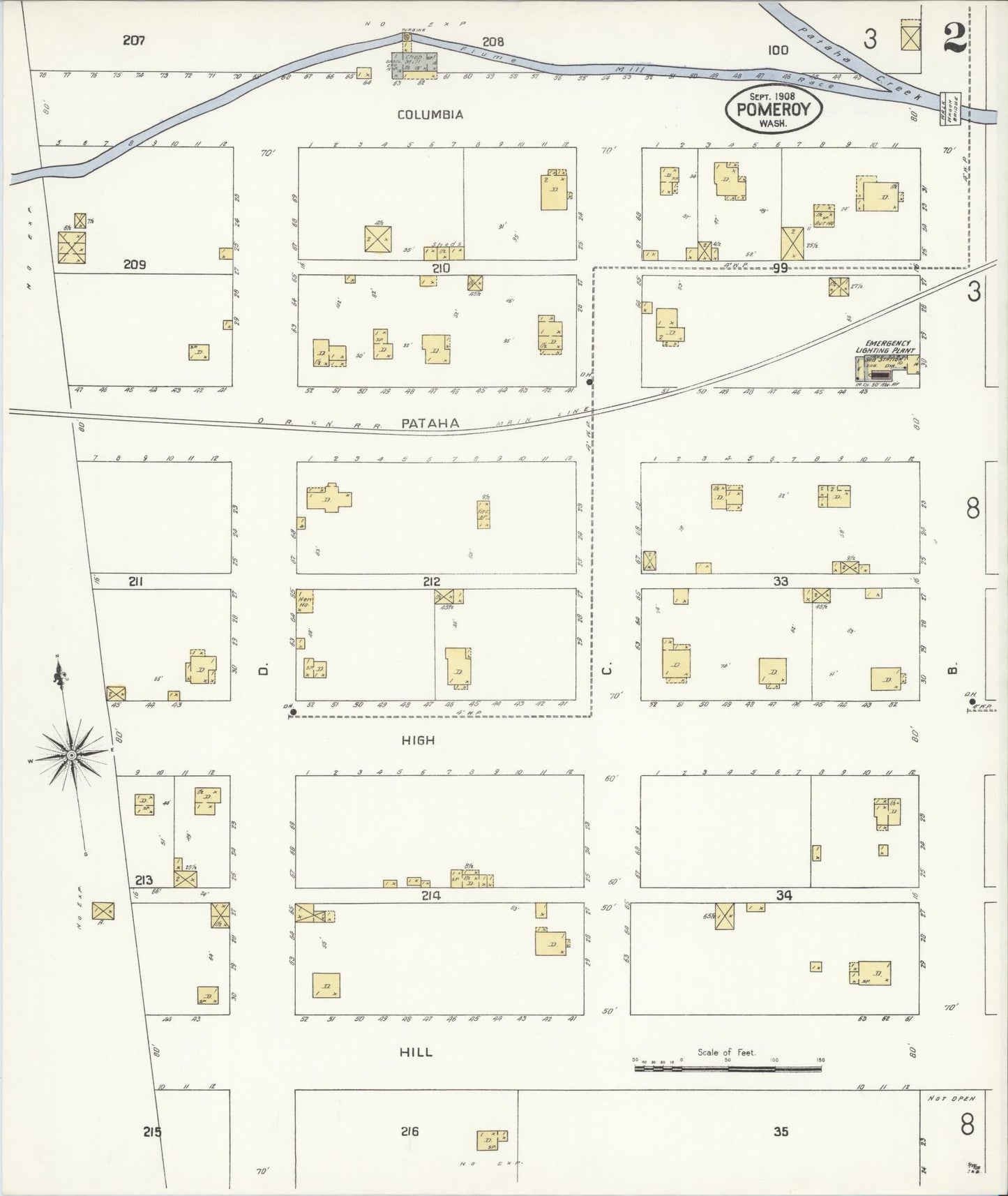 Sanborn Fire Insurance Map from Pomeroy, Garfield County, Washington (1908), Sheet #0002 - Historic Sanborn Fire Insurance Map Print, vintage old map wall art, antique decor, genealogy gift, Washington Washington map