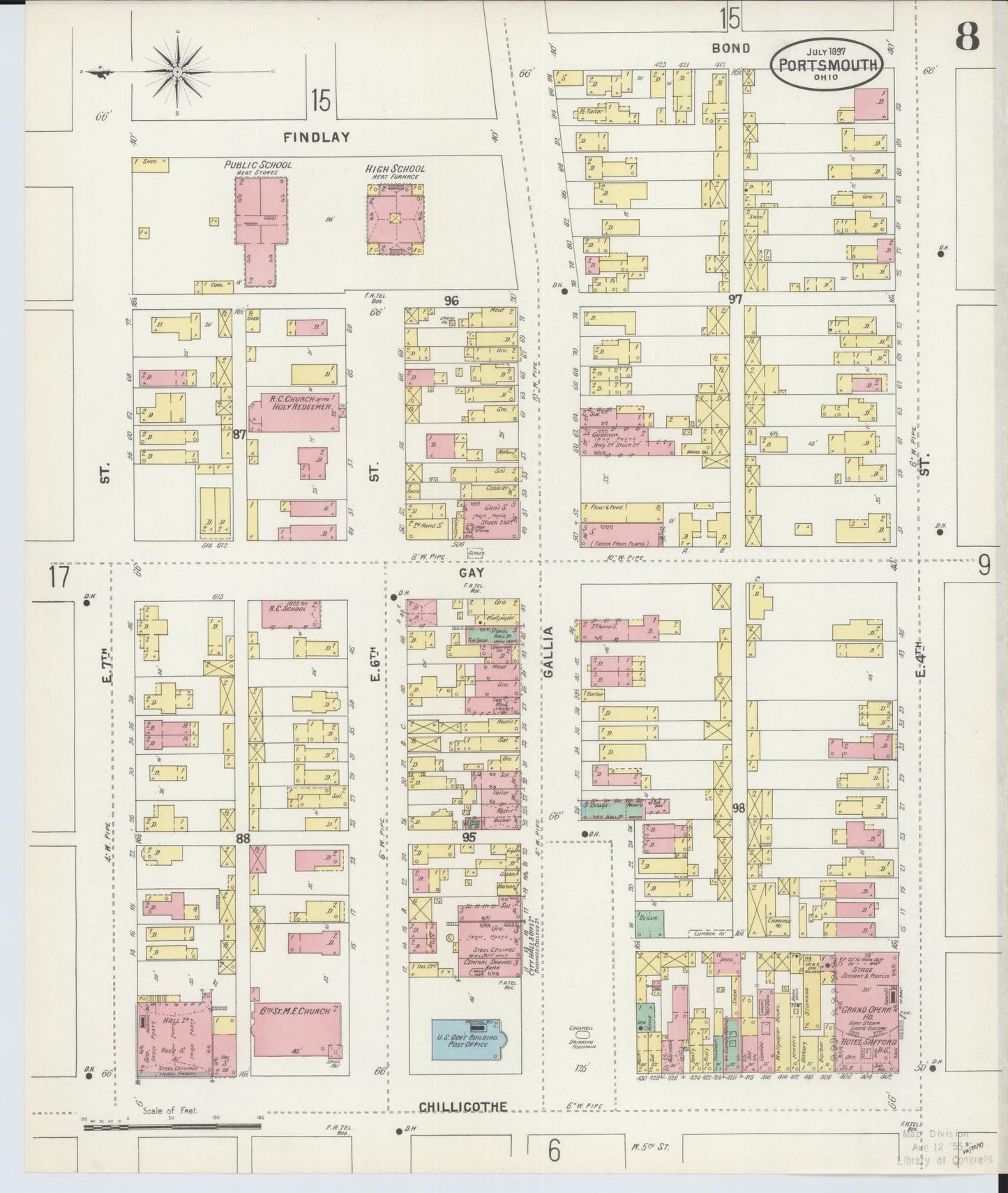 Sanborn Fire Insurance Map from Portsmouth, Scioto County, Ohio (1897), Sheet #0008 - Historic Sanborn Fire Insurance Map Print, vintage old map wall art, antique decor, genealogy gift, Ohio Ohio map