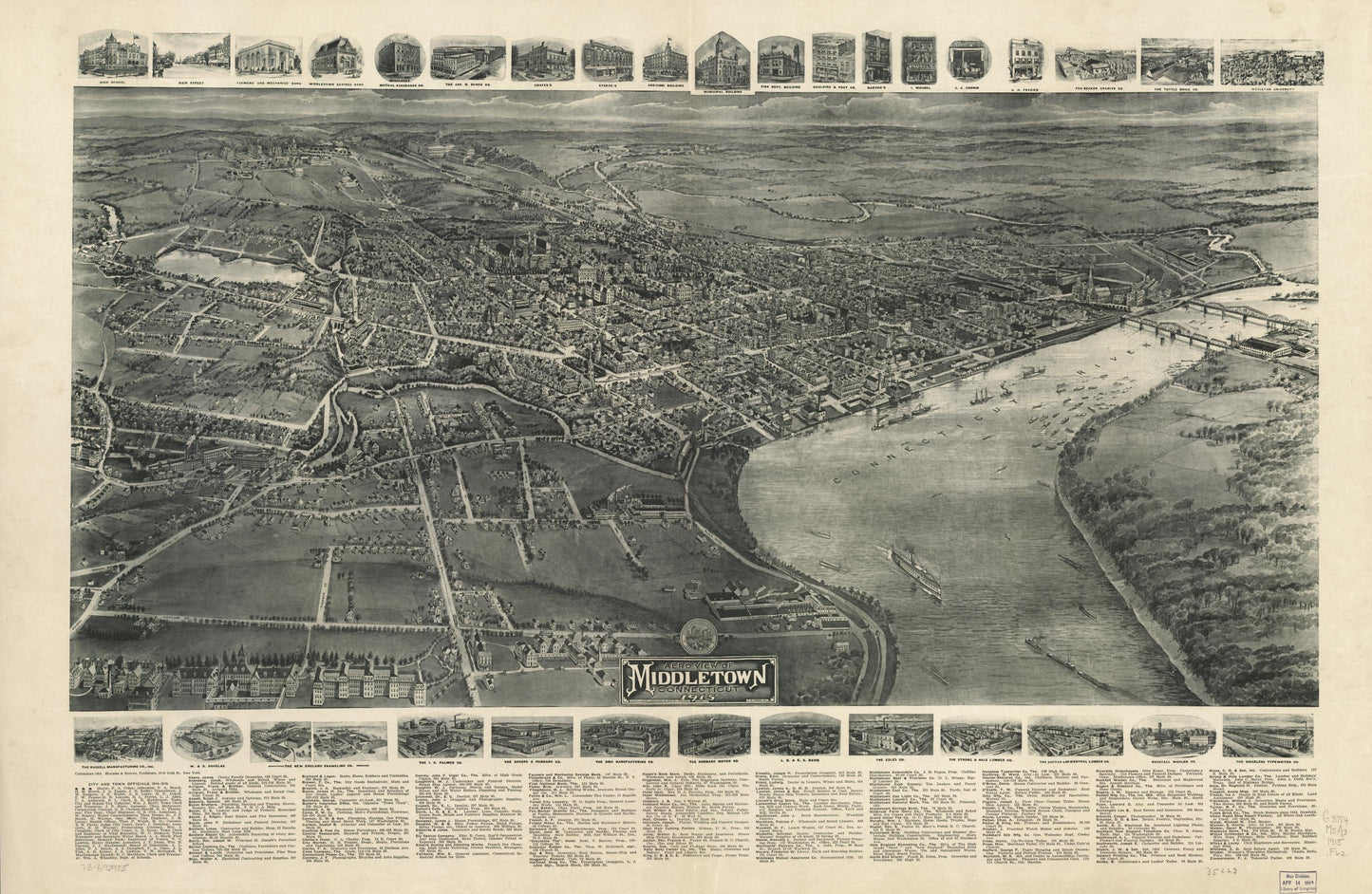 Aero view of Middletown, Connecticut, 1915 (1915) – Historic Bird’s-Eye View Panorama Print