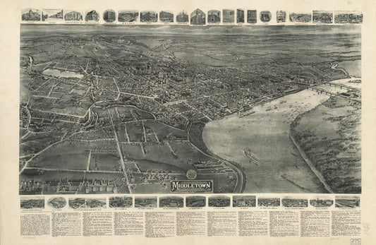 Aero view of Middletown, Connecticut, 1915 (1915) – Historic Bird’s-Eye View Panorama Print