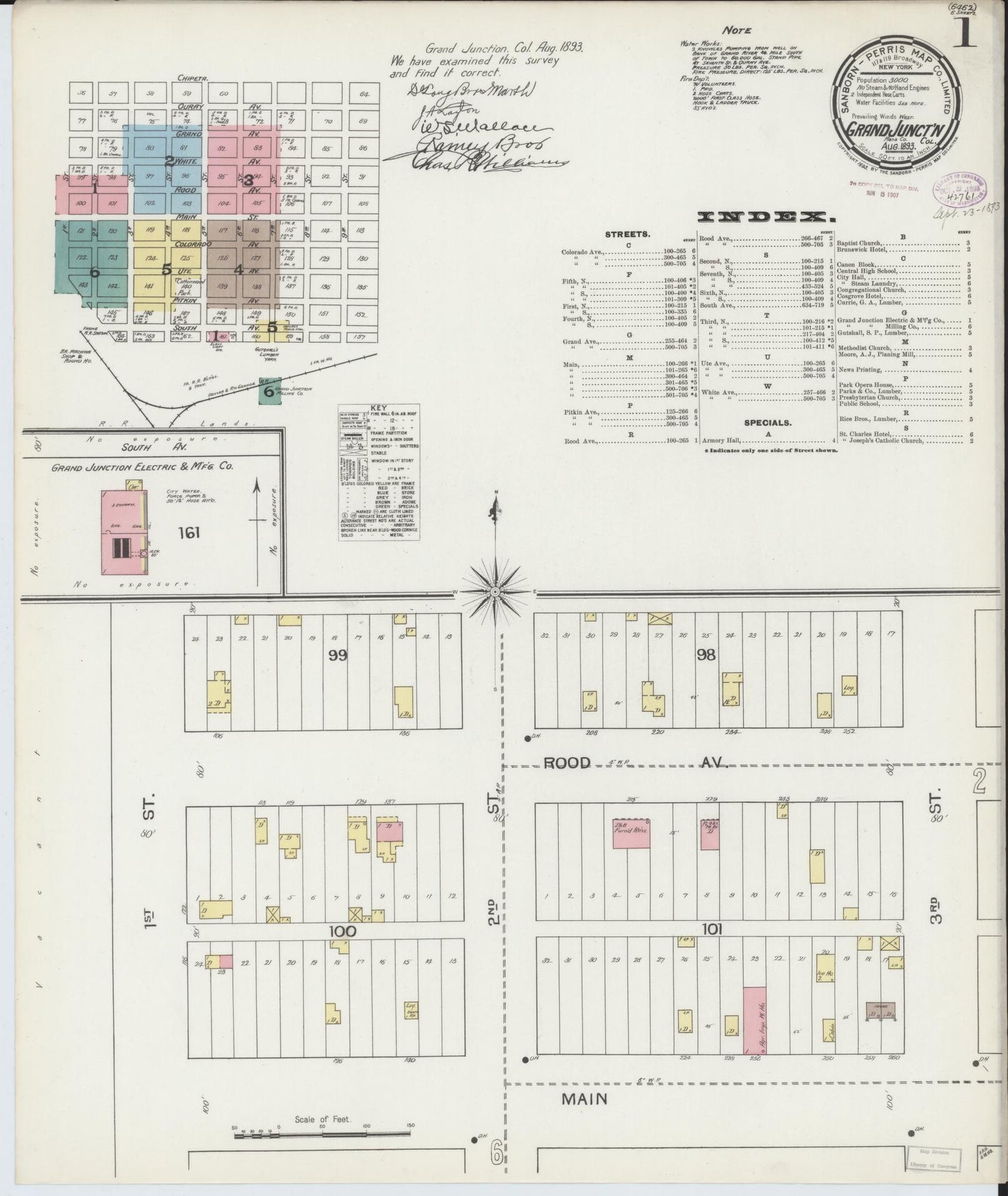 Sanborn Fire Insurance Map from Grand Junction, Mesa County, Colorado (1893), Sheet #0001 - Historic Sanborn Fire Insurance Map Print, vintage old map wall art, antique decor, genealogy gift, Colorado Colorado map