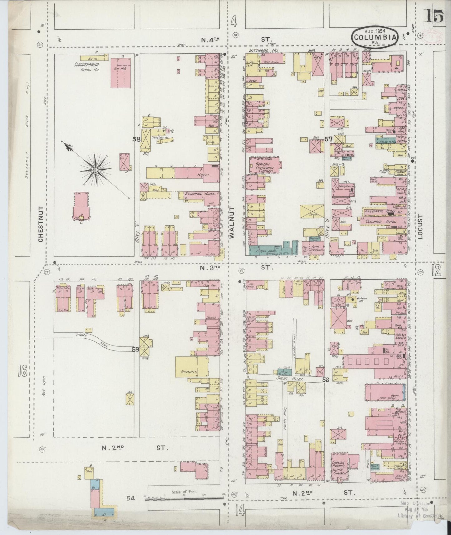Sanborn Fire Insurance Map from Columbia, Lancaster County, Pennsylvania (1894), Sheet #0015 - Historic Sanborn Fire Insurance Map Print, vintage old map wall art, antique decor, genealogy gift, Pennsylvania Pennsylvania map