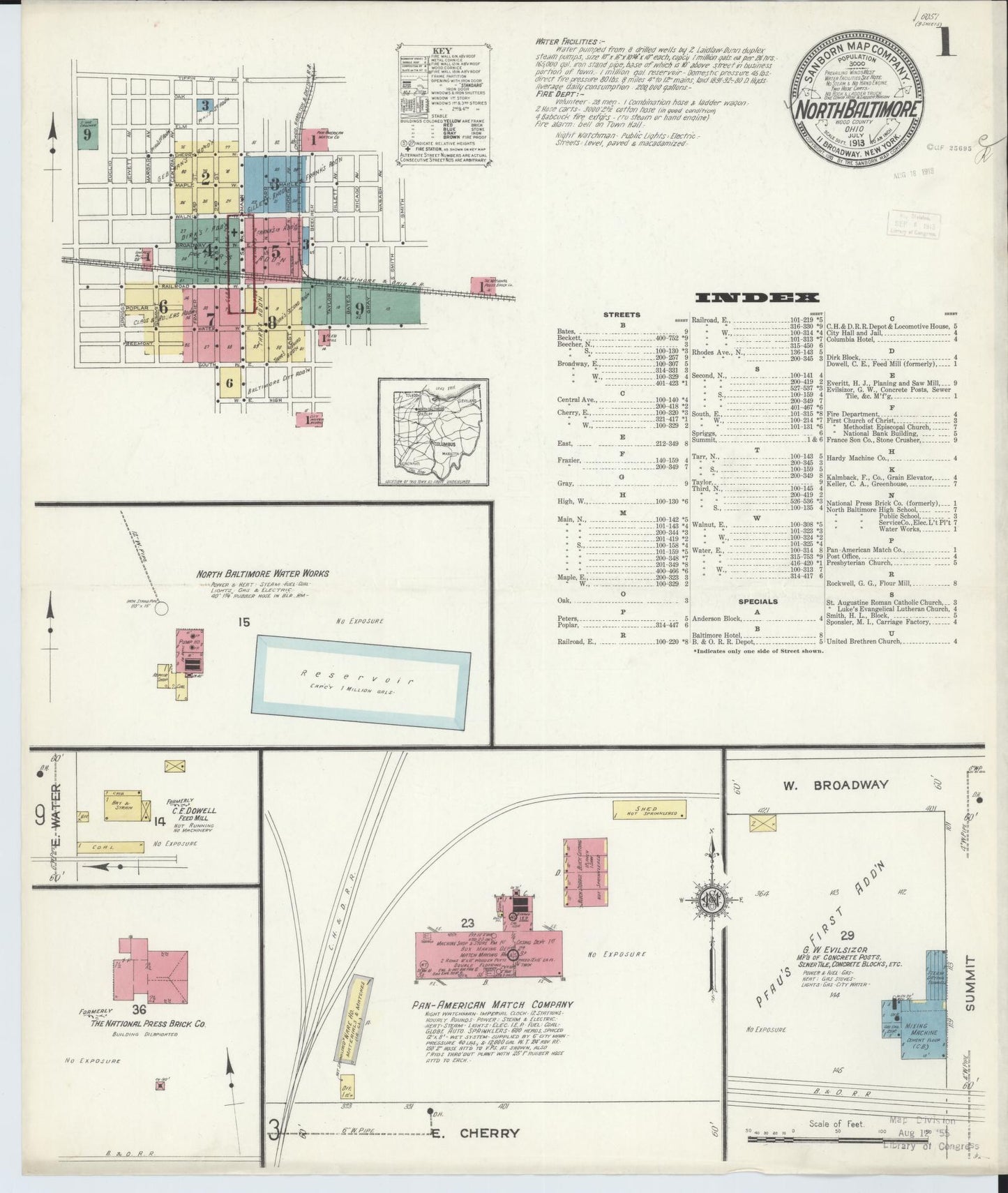 Sanborn Fire Insurance Map from North Baltimore, Wood County, Ohio (1913), Sheet #0001 - Historic Sanborn Fire Insurance Map Print, vintage old map wall art, antique decor, genealogy gift, Ohio Ohio map