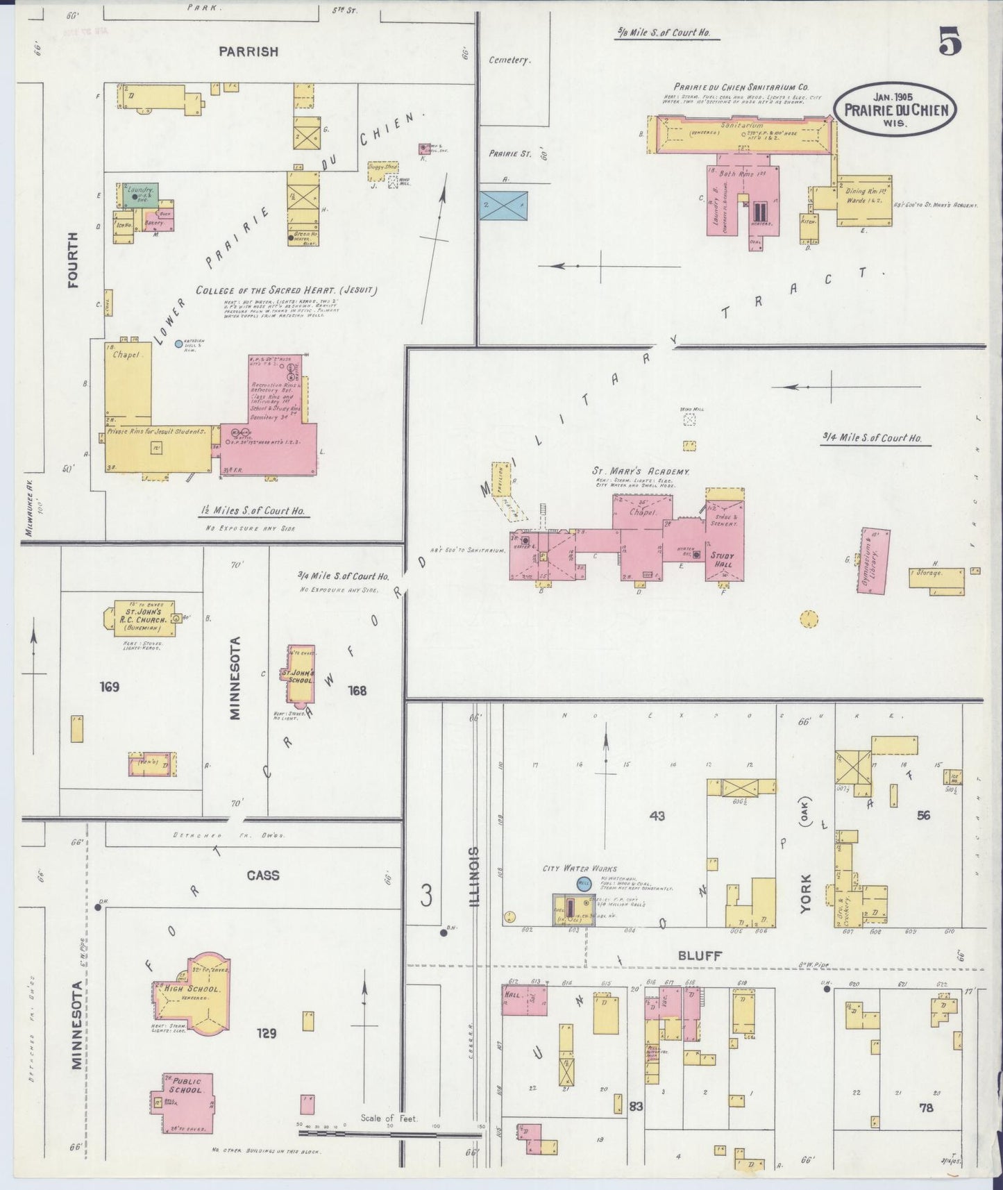 Sanborn Fire Insurance Map from Prairie du Chien, Crawford County, Wisconsin (1905), Sheet #0005 - Complete Map Set gallery image, historic Sanborn map, vintage wall art, Wisconsin Wisconsin